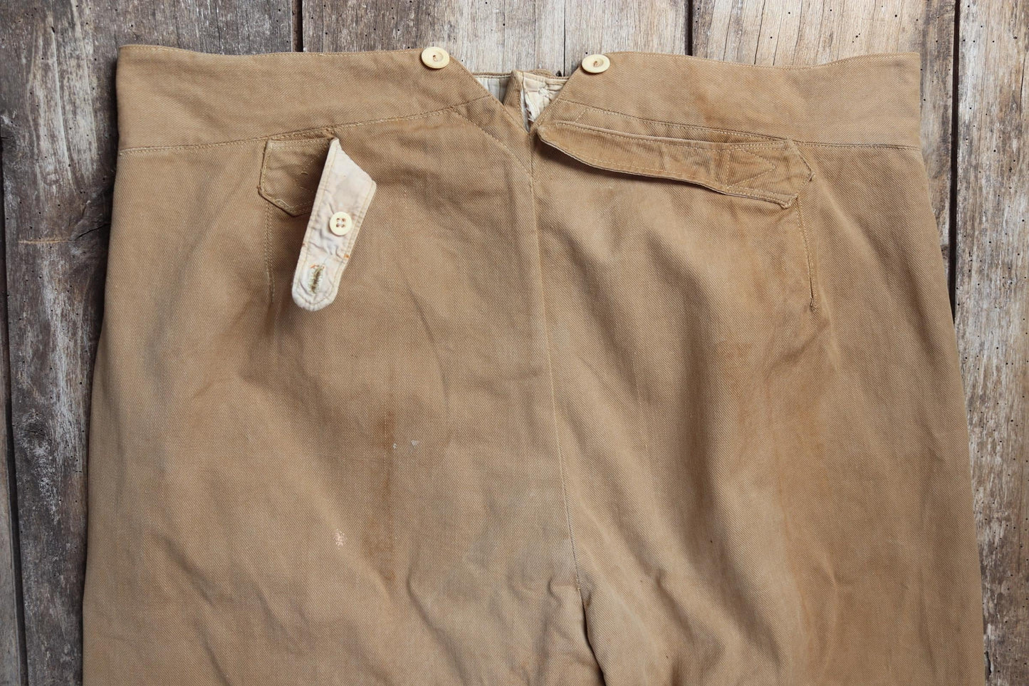 Vintage 1900s 10s French officers trousers - antique military pants - 39” x 30” - buckle back - bone buttons