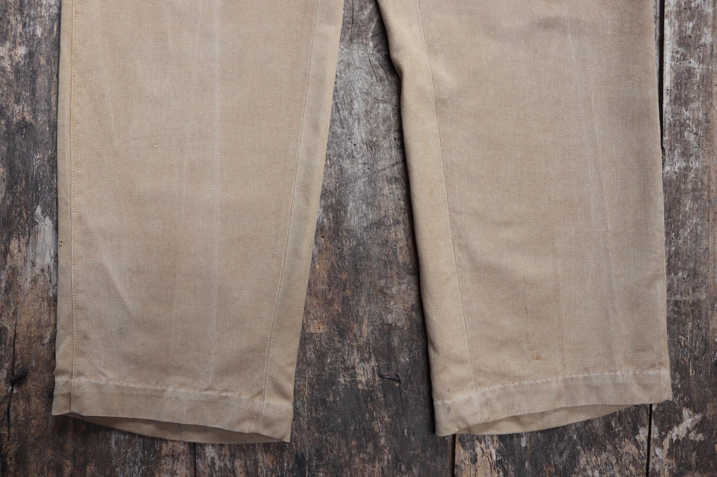 Vintage 1900s 10s French cotton trousers - antique military pants - 38” x 30” - fishtail v notch - buckle back
