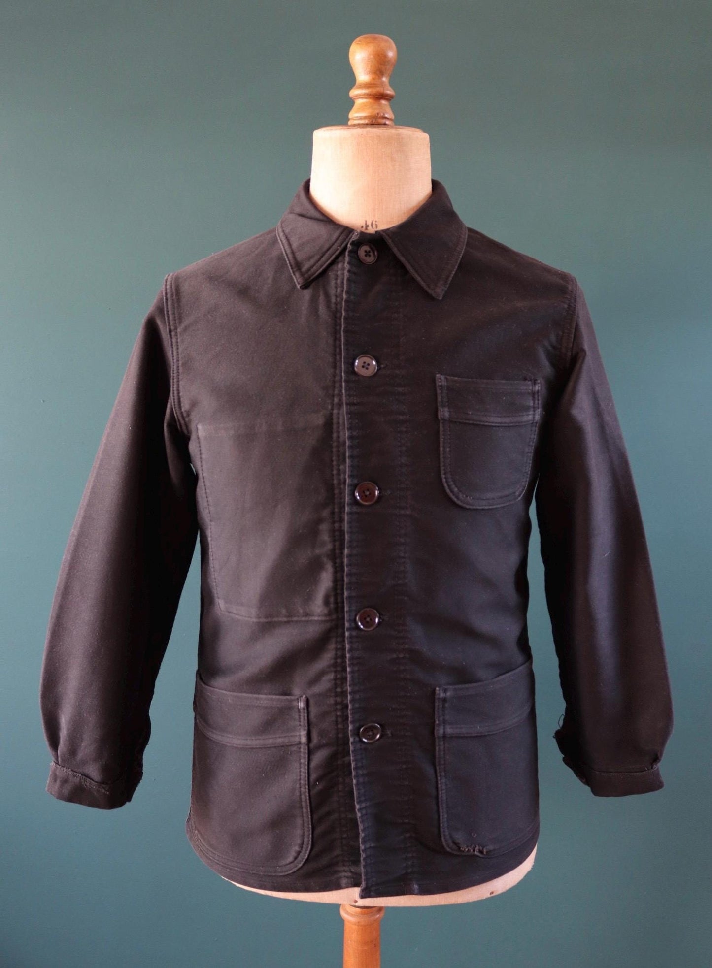 Vintage French black moleskin workwear jacket - Le Mont St Michel - 1950s chore coat - 39” chest