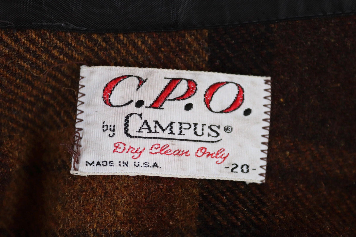 Vintage 1960s Campus plaid wool shirt - checked cpo - 43" chest - for camping, hiking, workwear