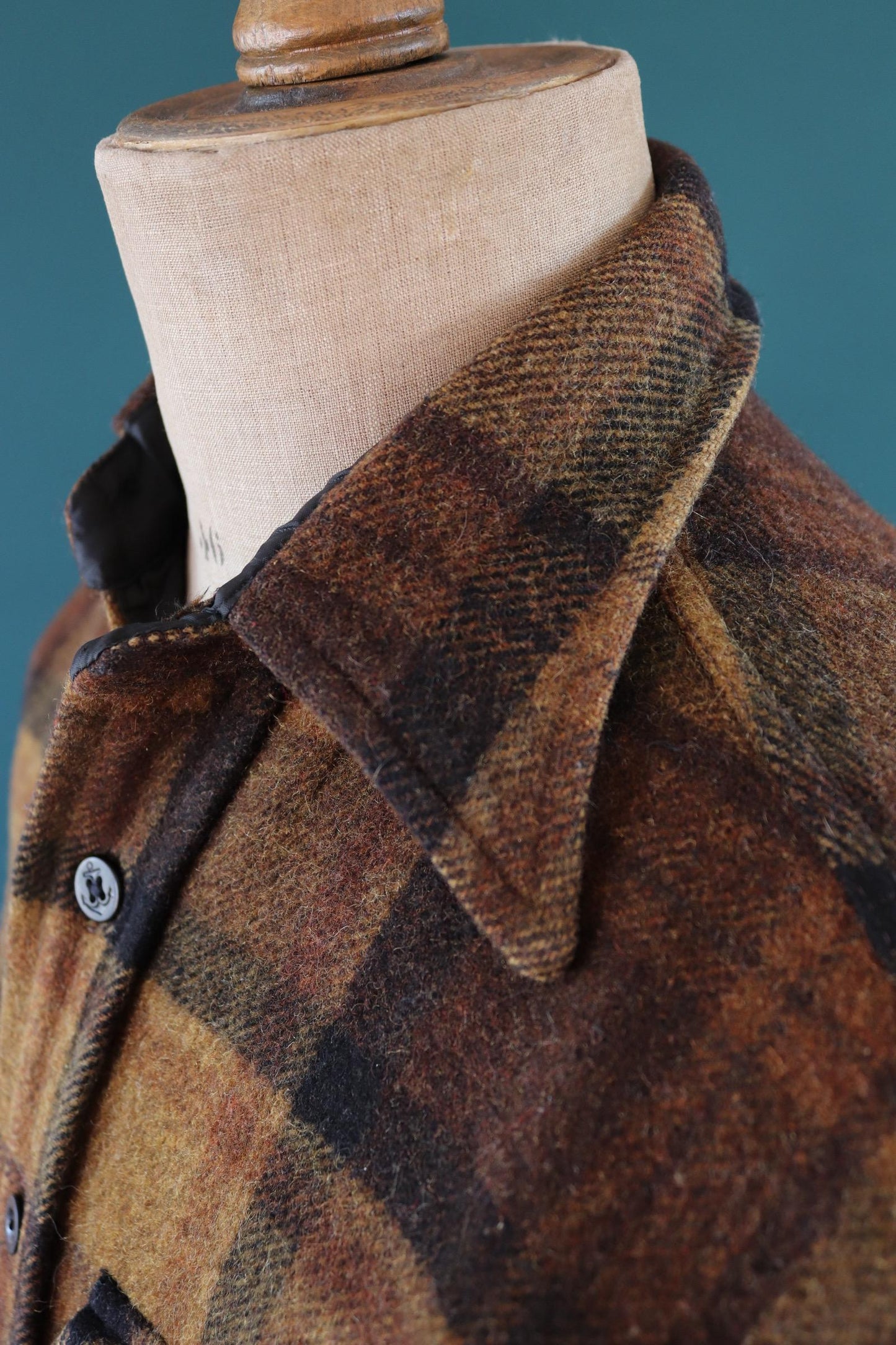 Vintage 1960s Campus plaid wool shirt - checked cpo - 43" chest - for camping, hiking, workwear