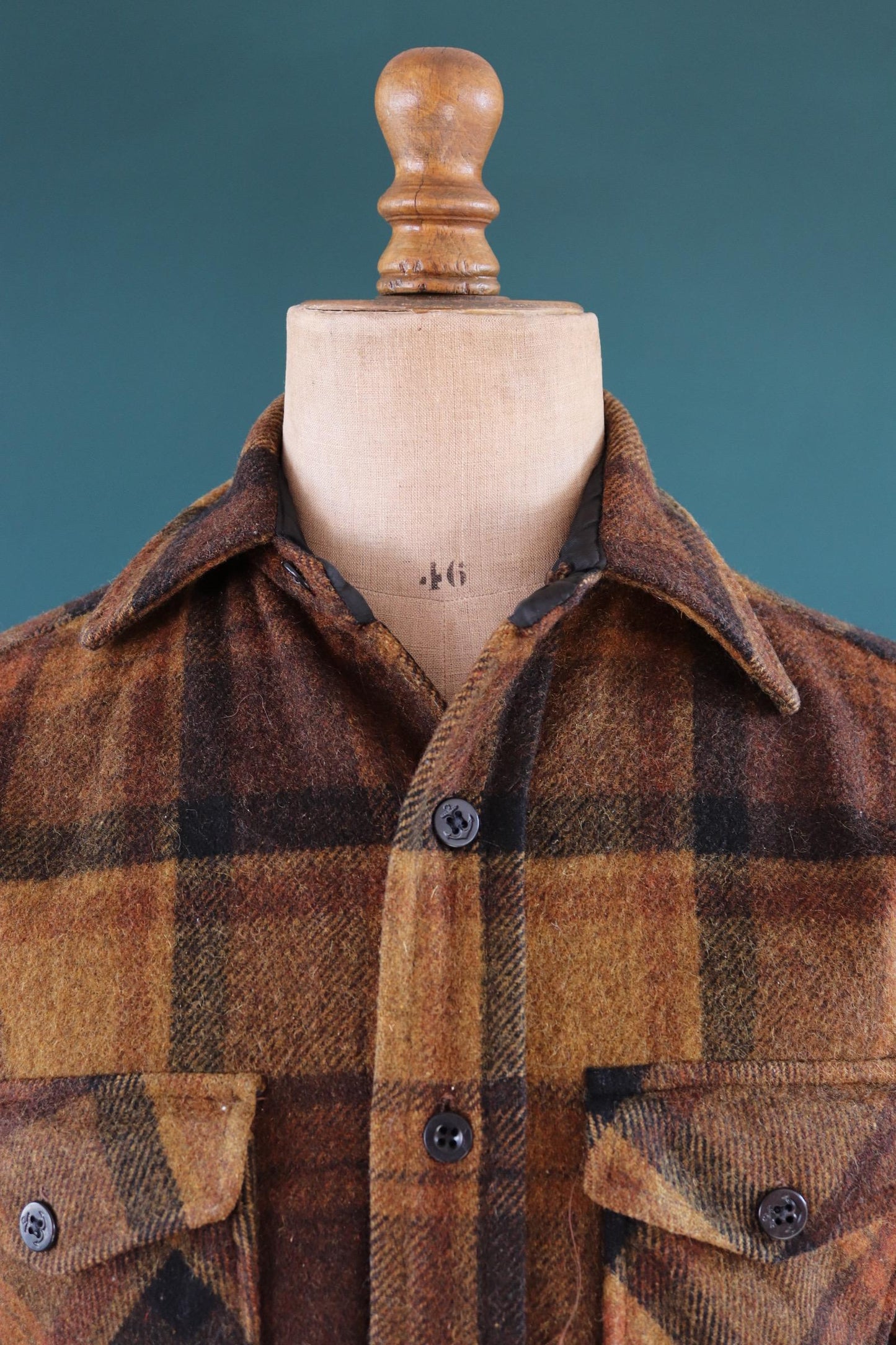 Vintage 1960s Campus plaid wool shirt - checked cpo - 43" chest - for camping, hiking, workwear