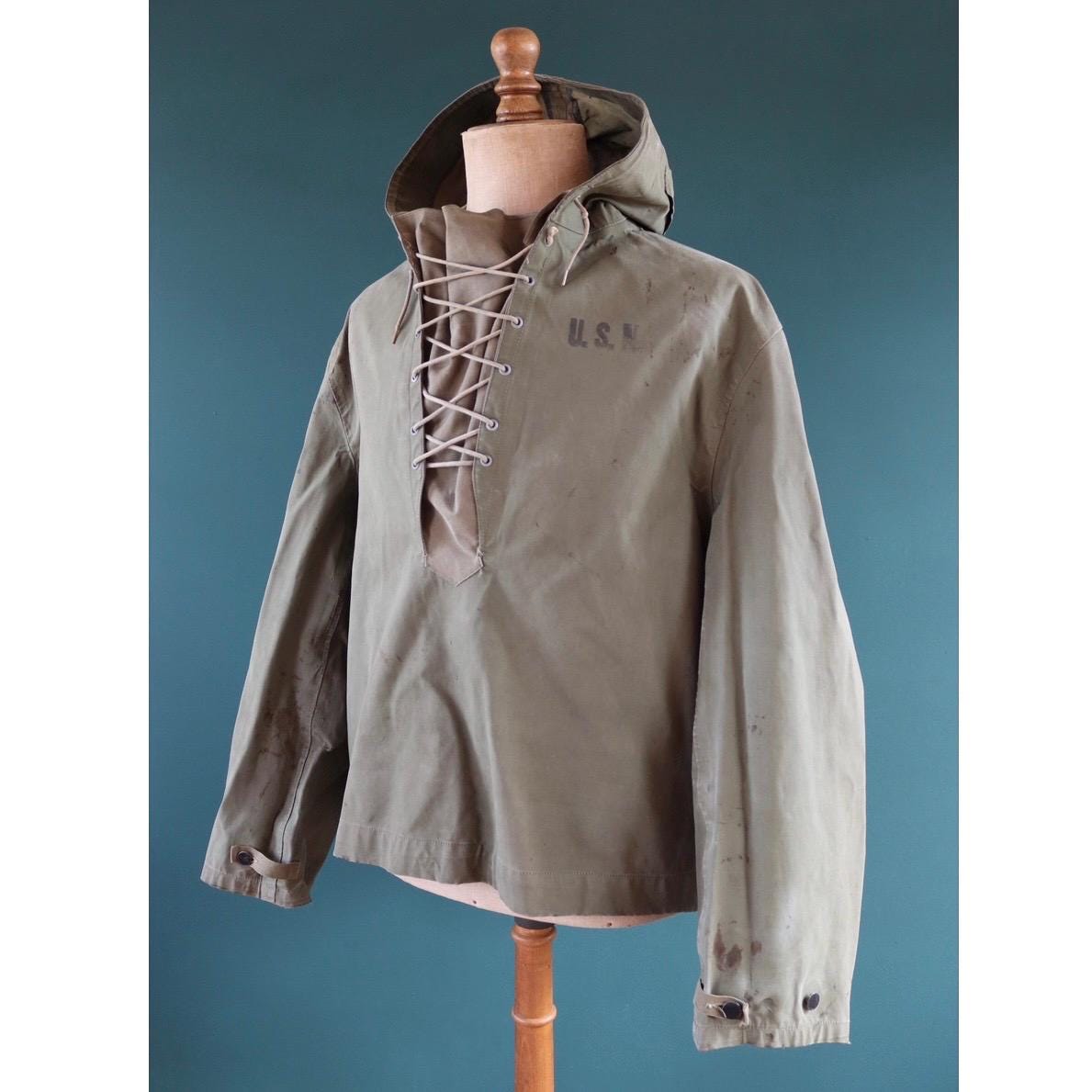 Vintage 1940s 50s US Navy foul weather smock - USN anorak - naval deck jacket - military anorak - 52” chest