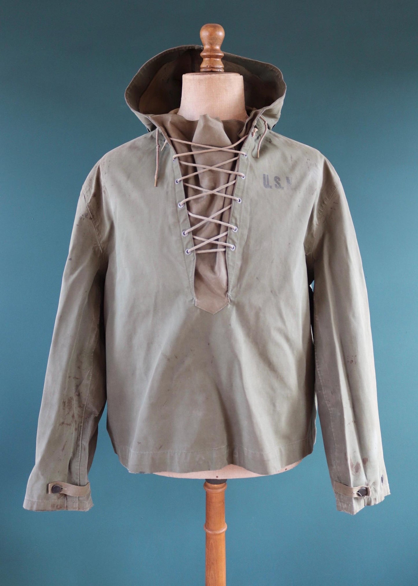 Vintage 1940s 50s US Navy foul weather smock - USN anorak - naval deck jacket - military anorak - 52” chest