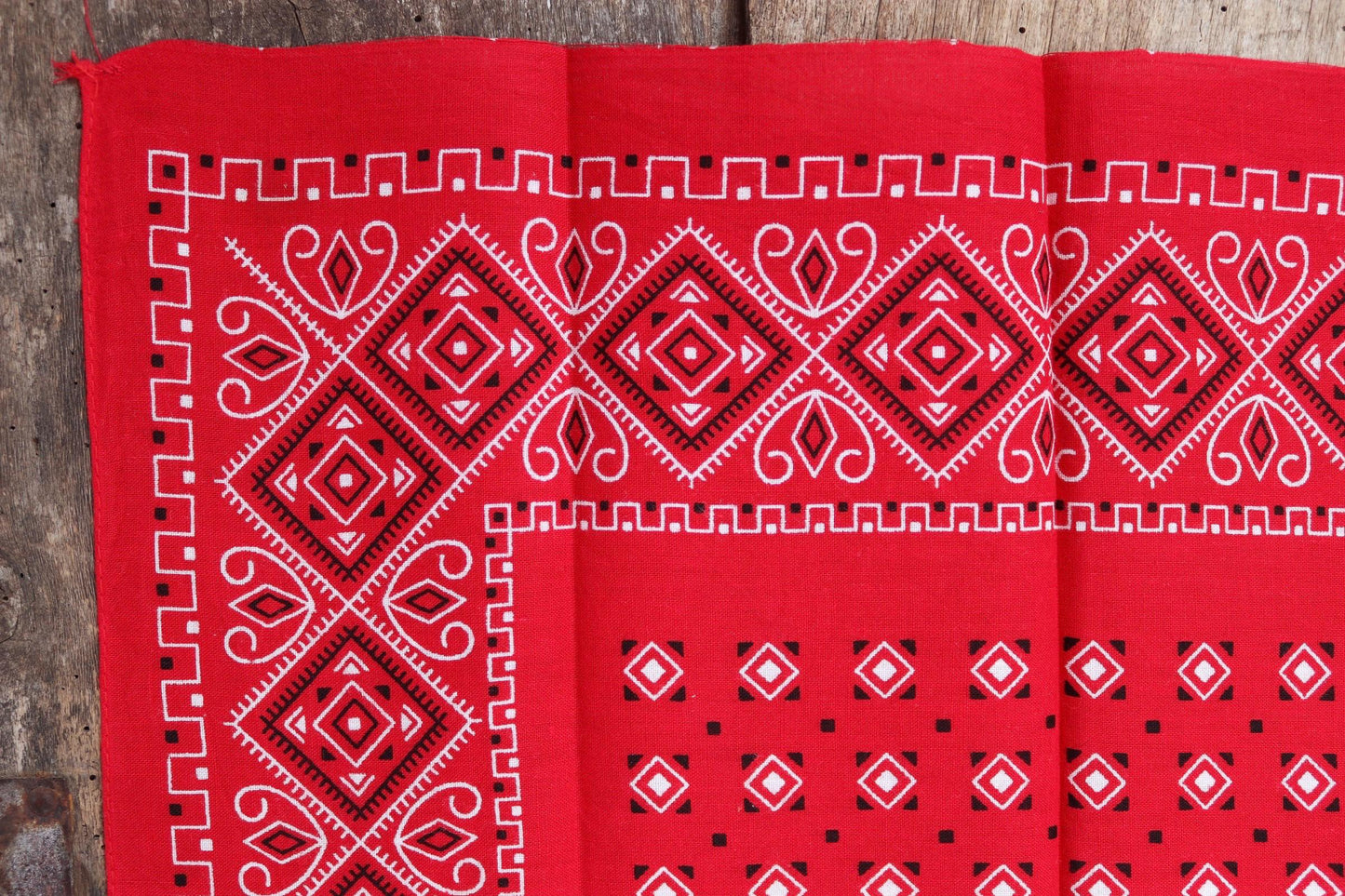 Vintage 1960s red cotton bandana - trunk up Elephant brand - colourfast neckerchief - squash blossom design - Davis and Catterall