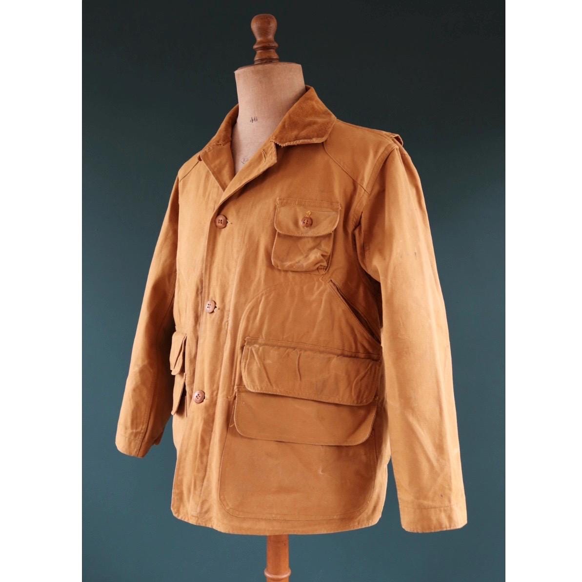 Vintage 1940s tin cloth hunting jacket - American workwear - duck cotton canvas - 48” chest - Red Head