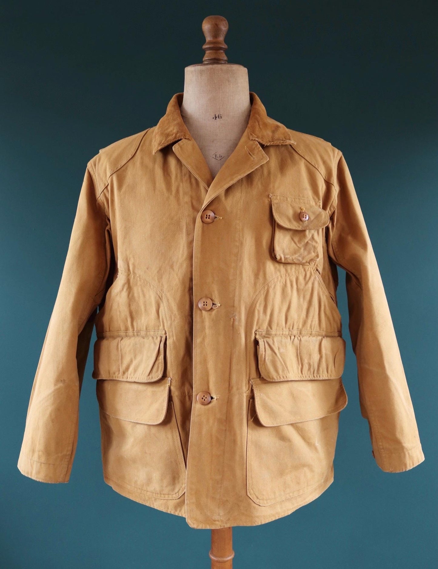 Vintage 1940s tin cloth hunting jacket - American workwear - duck cotton canvas - 48” chest - Red Head