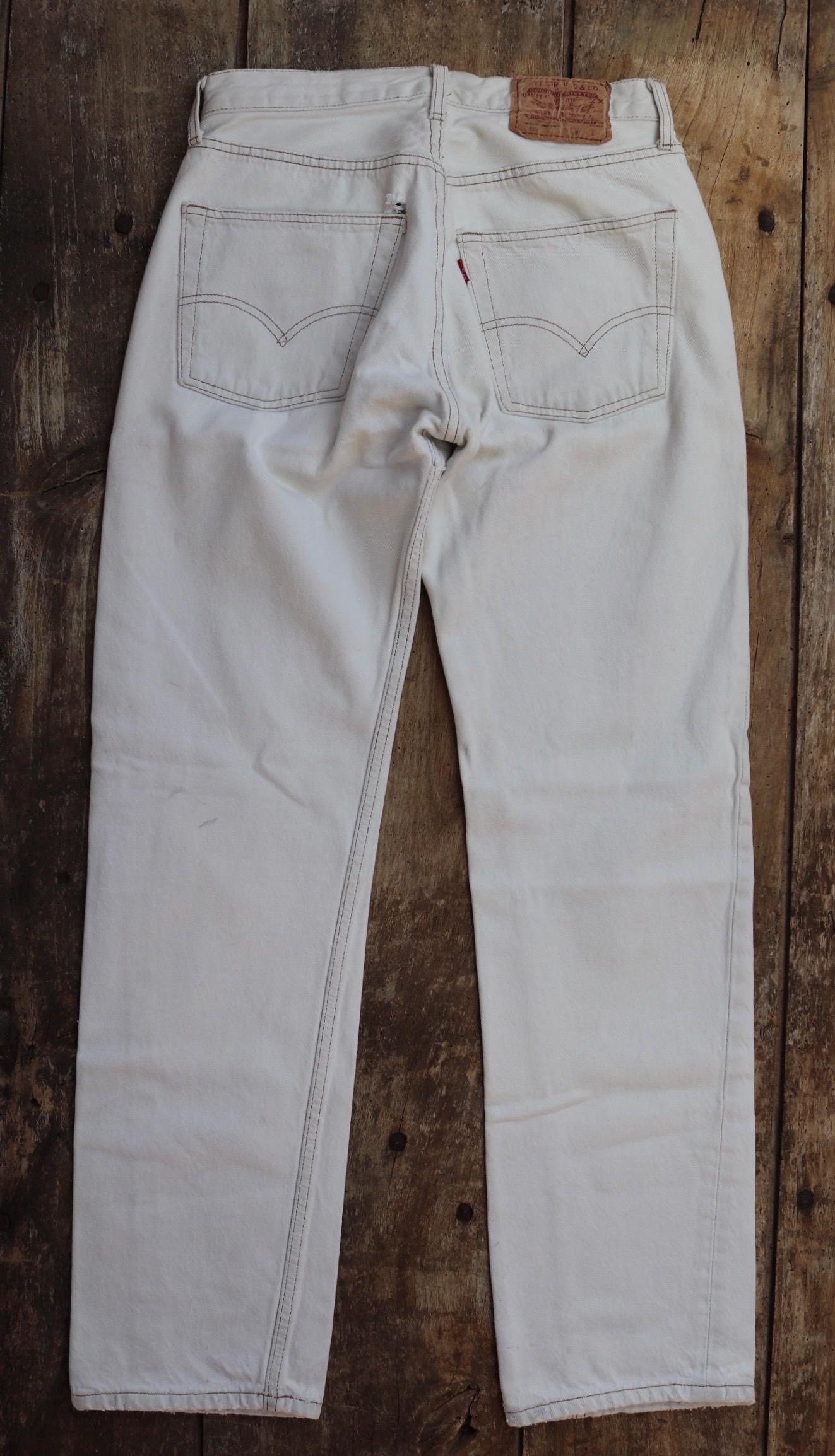 Vintage 1990s white denim Levis 501 jeans - Levi Strauss red tab - small e - 27” x 30”