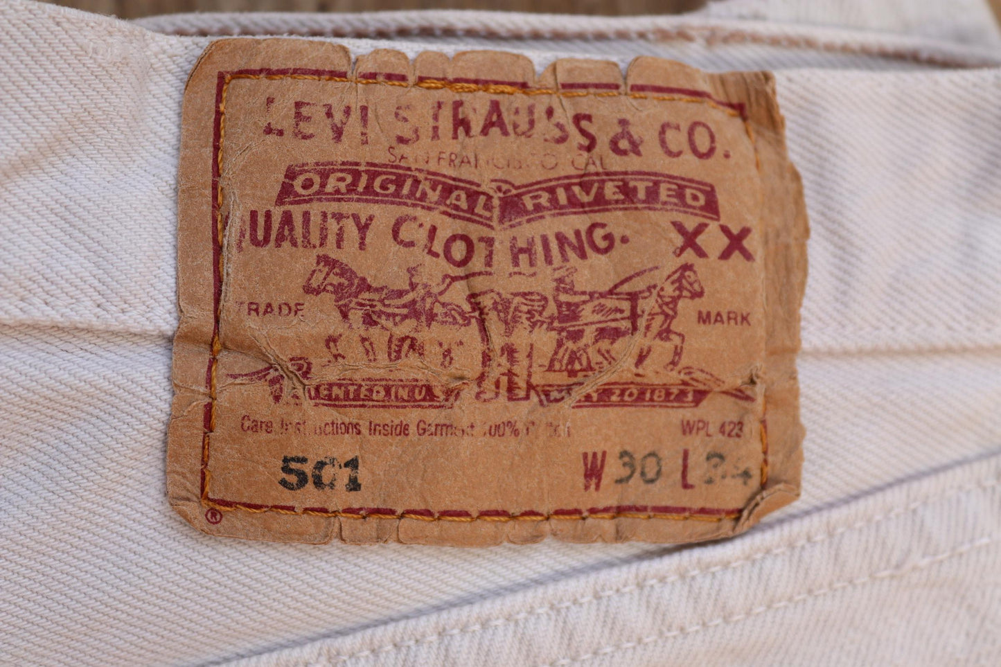 Vintage 1990s ecru denim Levis 501 jeans - Levi Strauss red tab - small e - 29” x 32”