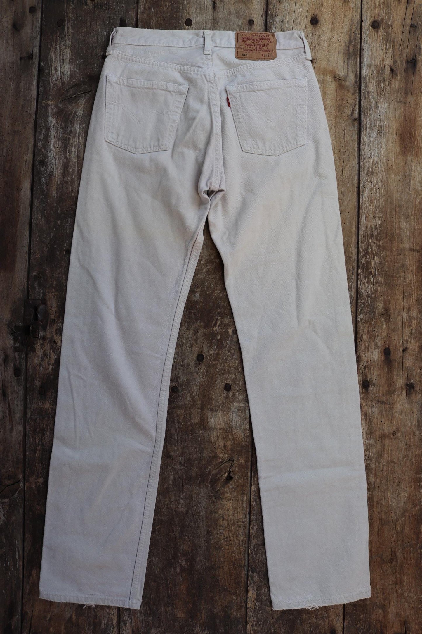 Vintage 1990s ecru denim Levis 501 jeans - Levi Strauss red tab - small e - 29” x 32”