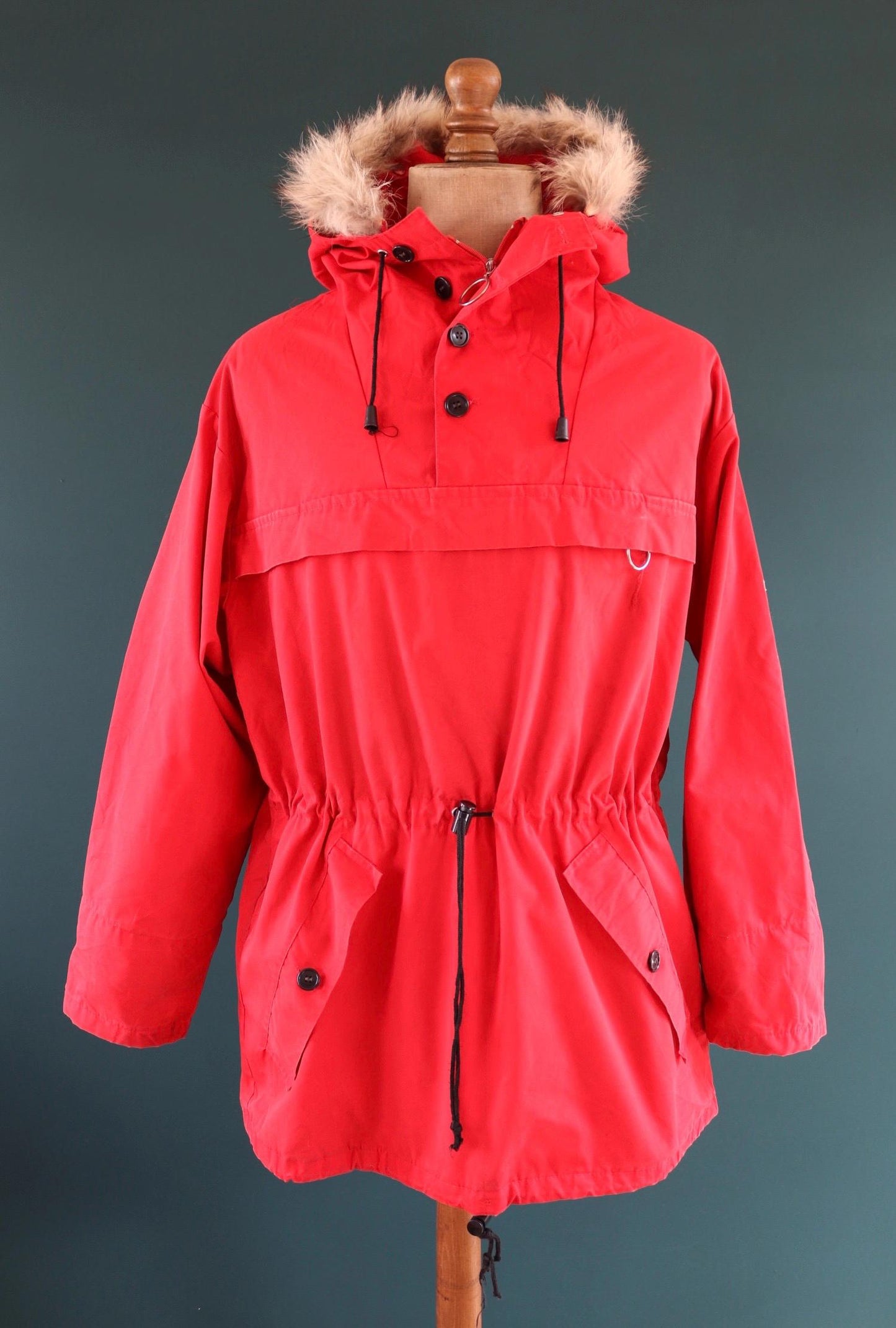 Vintage 1980s Norwegian skiiing smock - hiking anorak - 50” chest - fur hood