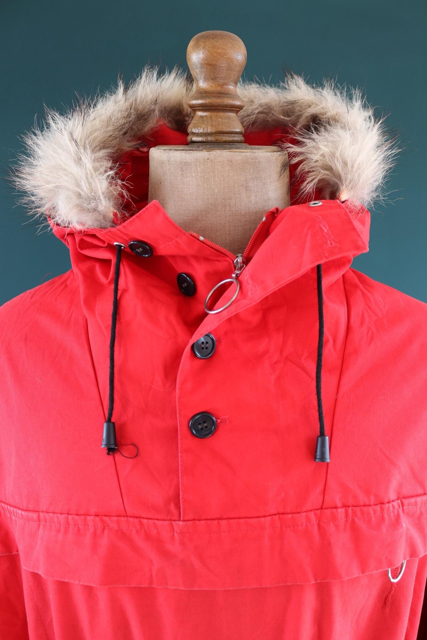 Vintage 1980s Norwegian skiiing smock - hiking anorak - 50” chest - fur hood