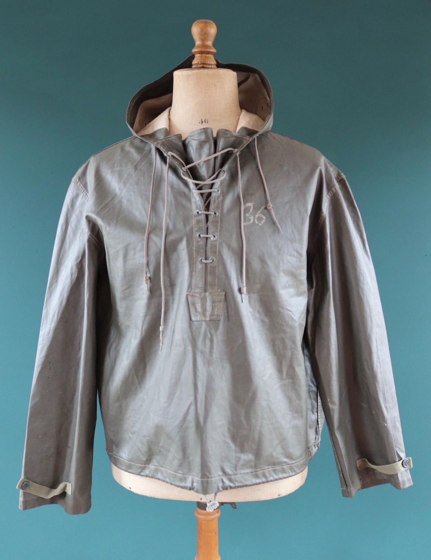 Vintage 1960s 70s Italian navy smock - foul weather anorak - military parka - sailor workwear - 52” chest