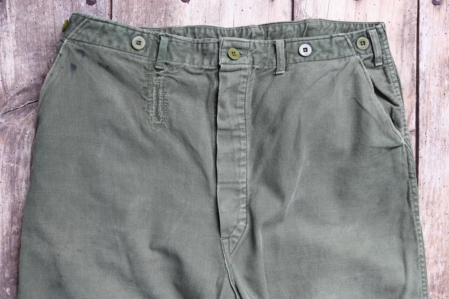 Vintage 1940s 50s workwear trousers - Swedish military utility pants - buckle back cotton twill - 35” x 32”