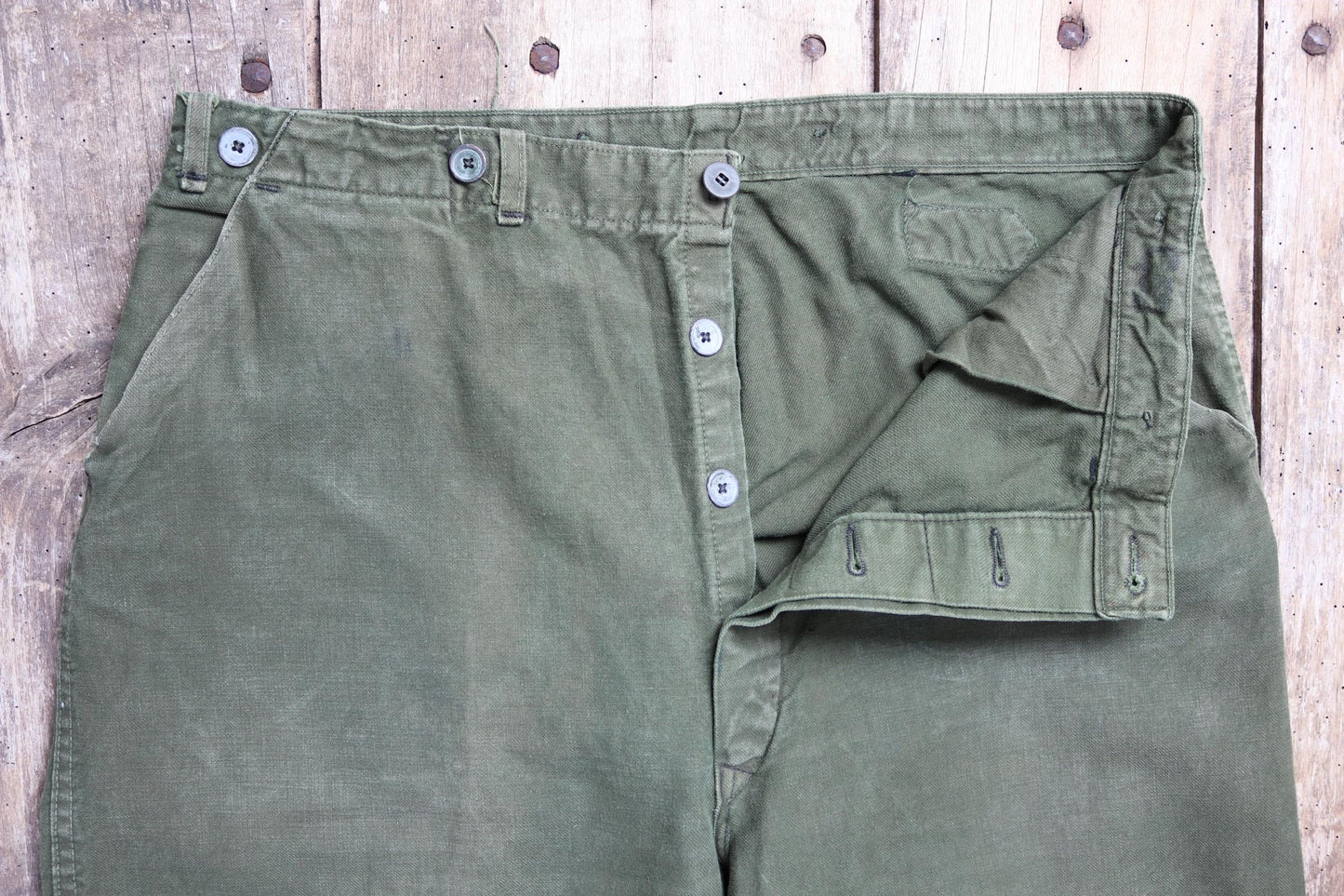 Vintage 1940s 50s workwear trousers - Swedish military utility pants - buckle back cotton twill - 35” x 31”