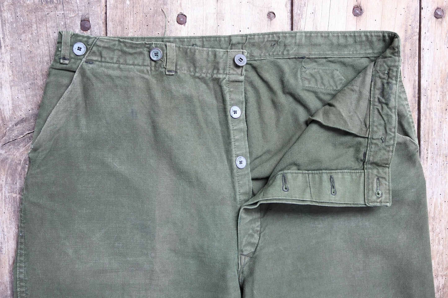 Vintage 1940s 50s workwear trousers - Swedish military utility pants - buckle back cotton twill - 35” x 31”