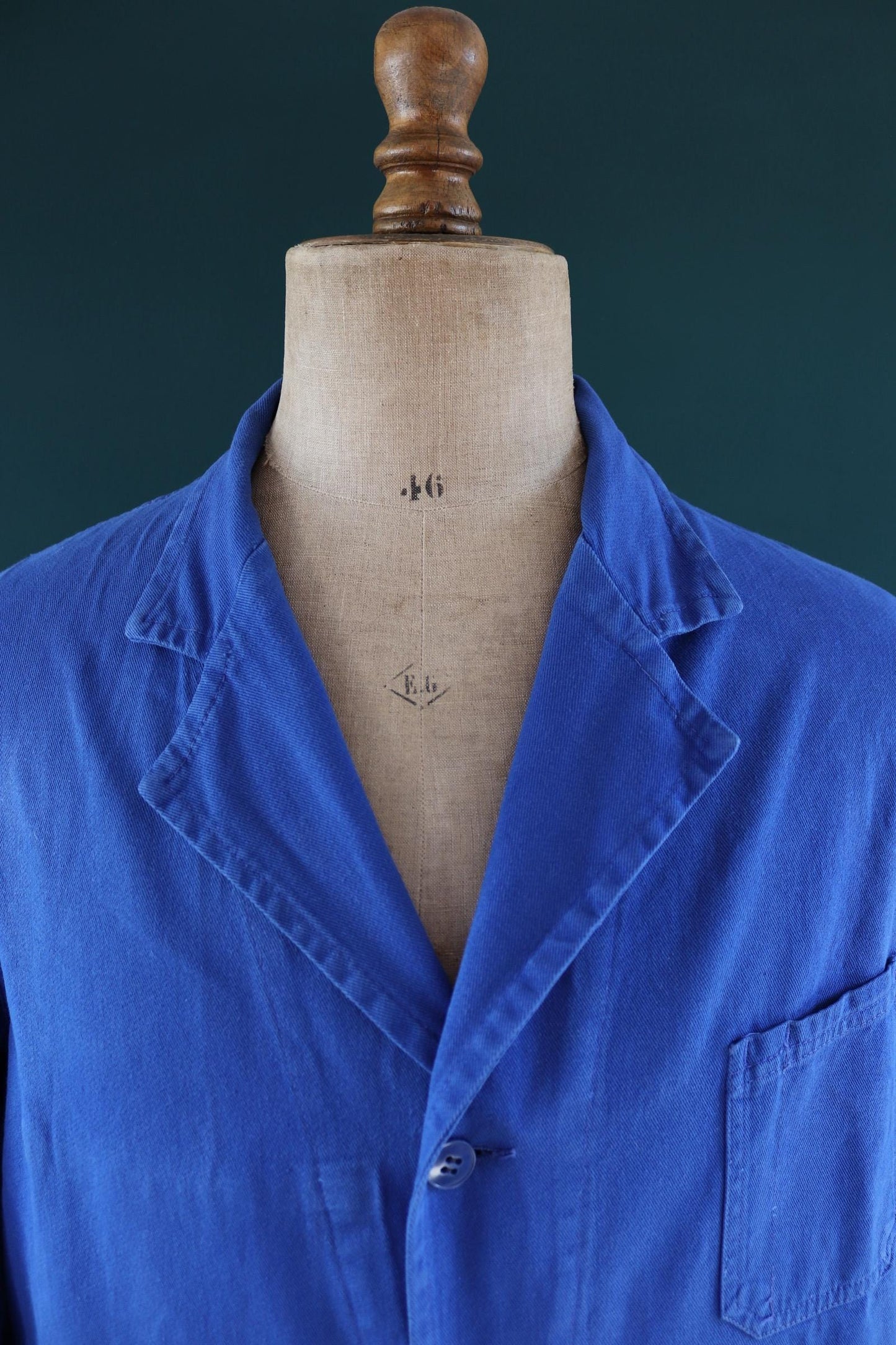Vintage 1970s French long chore coat - workwear jacket - 49” chest - bleu de travail - cotton twill overalls - back belt