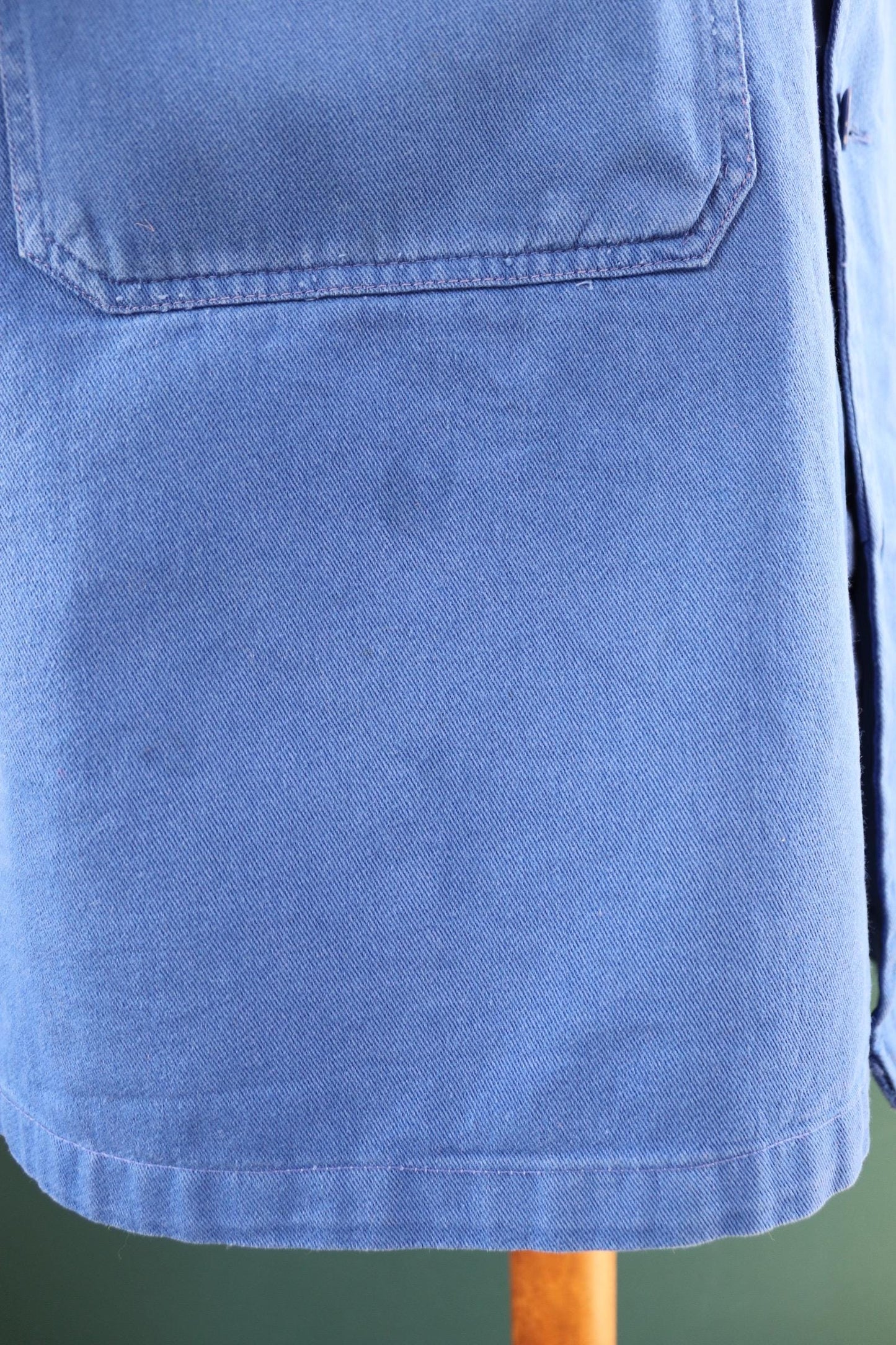 Vintage 1970s French long chore coat - workwear jacket - 49” chest - bleu de travail - cotton twill overalls - back belt