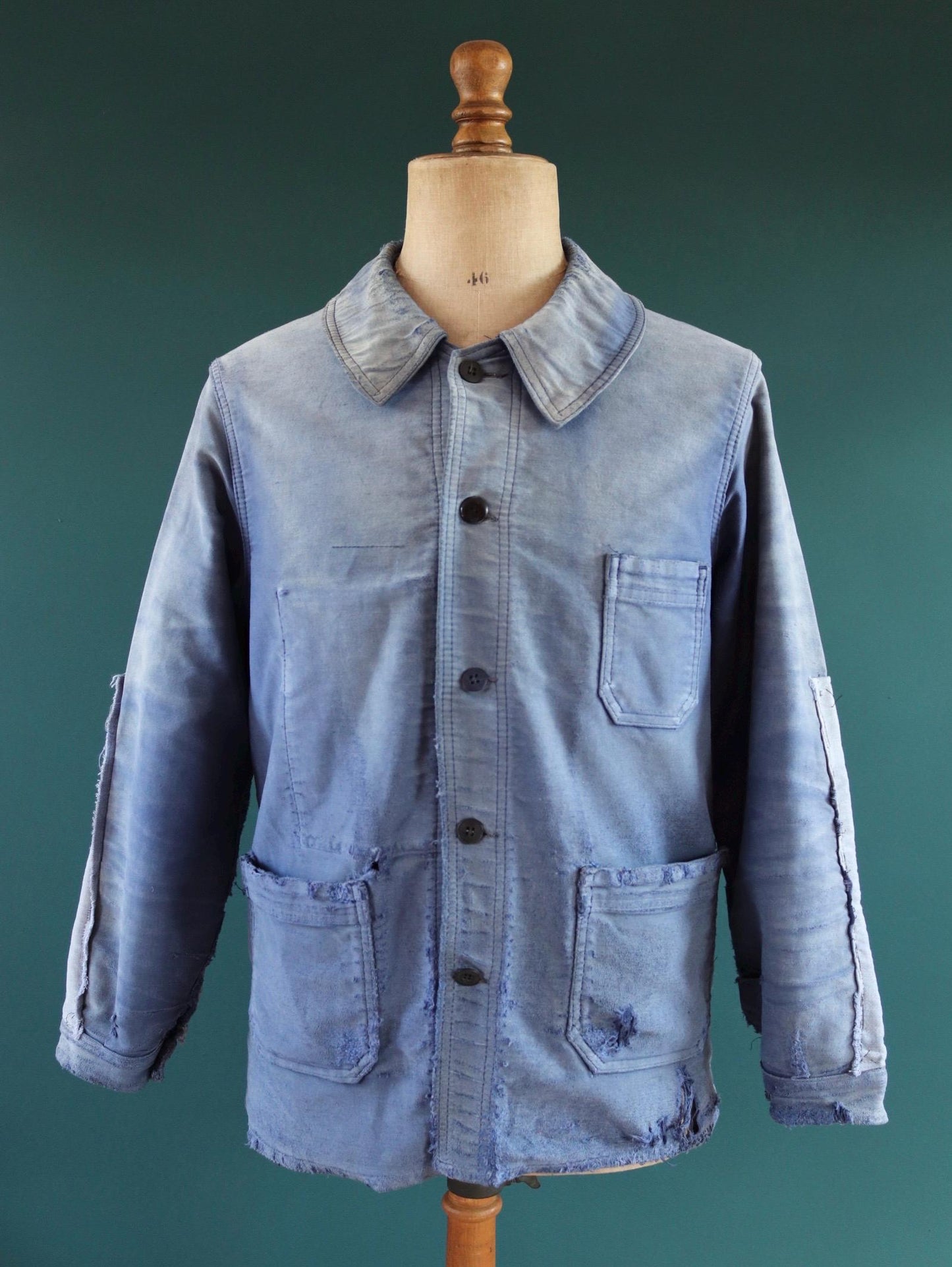Vintage French blue moleskin jacket - Le Laboureur - 1960s chore coat - distressed condition workwear - 42” chest - faded bleu de travail