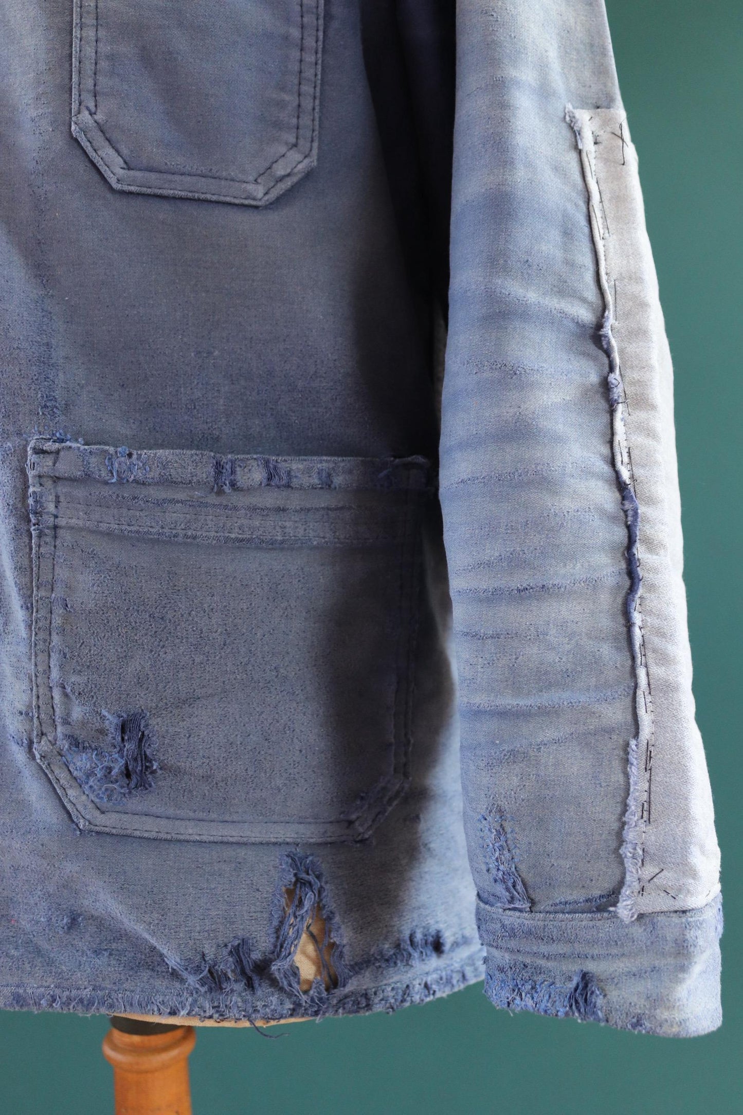 Vintage French blue moleskin jacket - Le Laboureur - 1960s chore coat - distressed condition workwear - 42” chest - faded bleu de travail