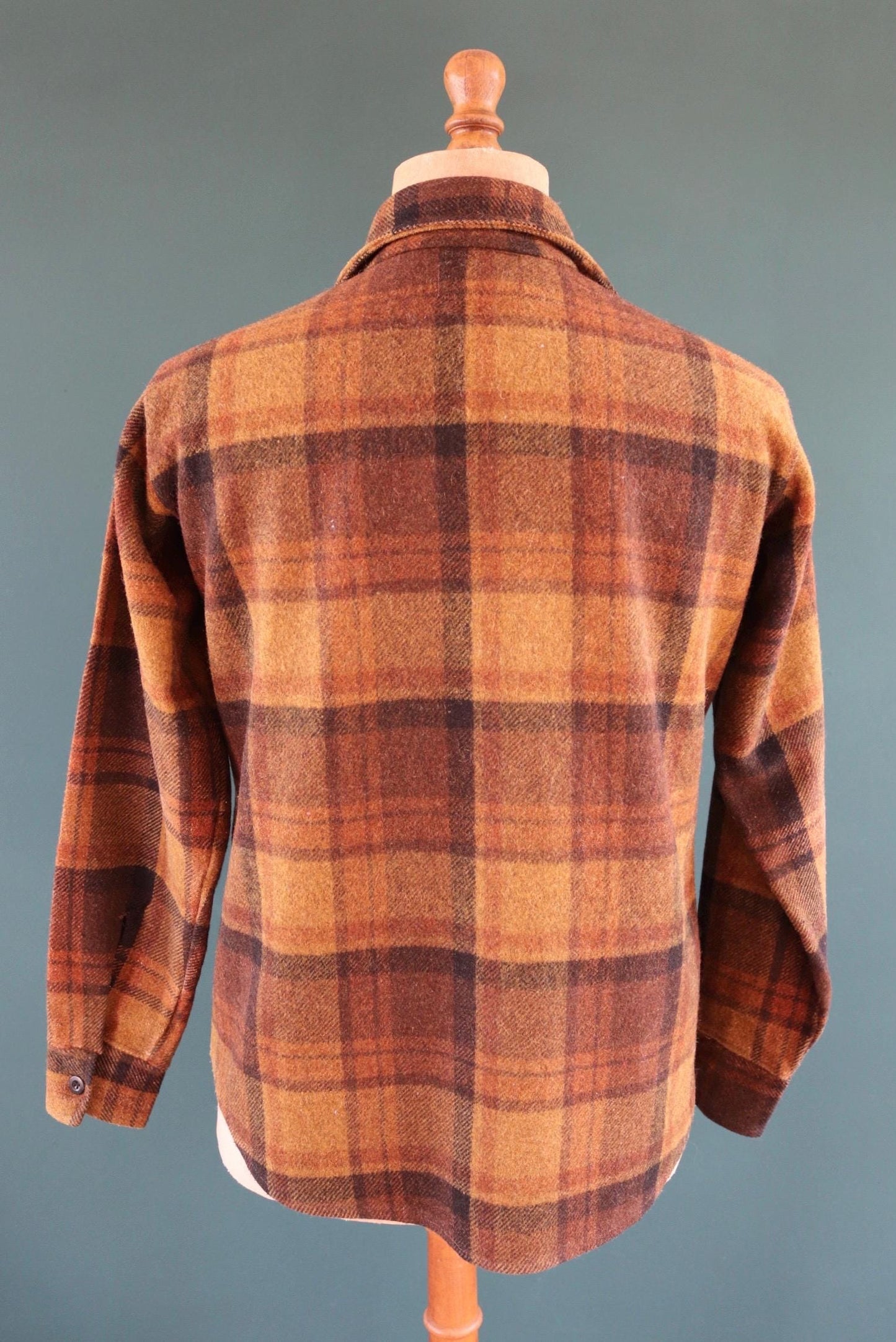 Vintage 1960s Campus plaid wool shirt - checked cpo - 43" chest - for camping, hiking, workwear