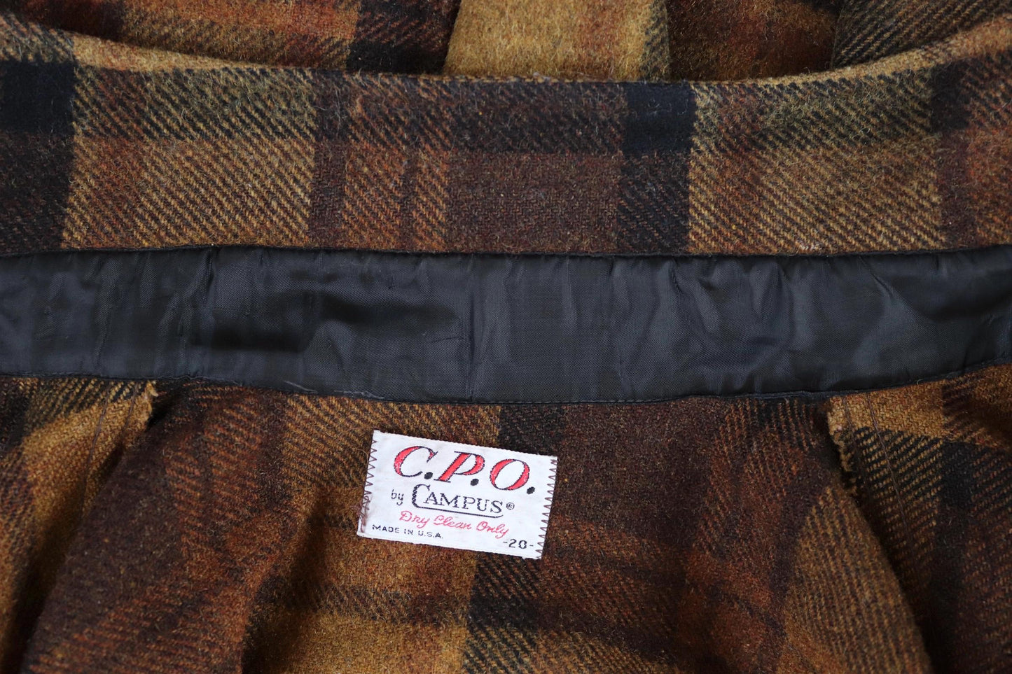 Vintage 1960s Campus plaid wool shirt - checked cpo - 43" chest - for camping, hiking, workwear