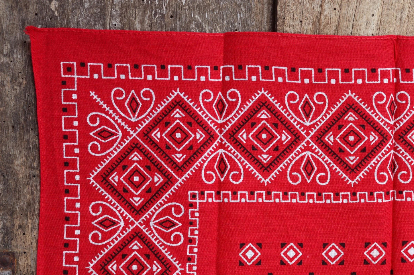 Vintage 1960s red cotton bandana - trunk up Elephant brand - colourfast neckerchief - squash blossom design - Davis and Catterall
