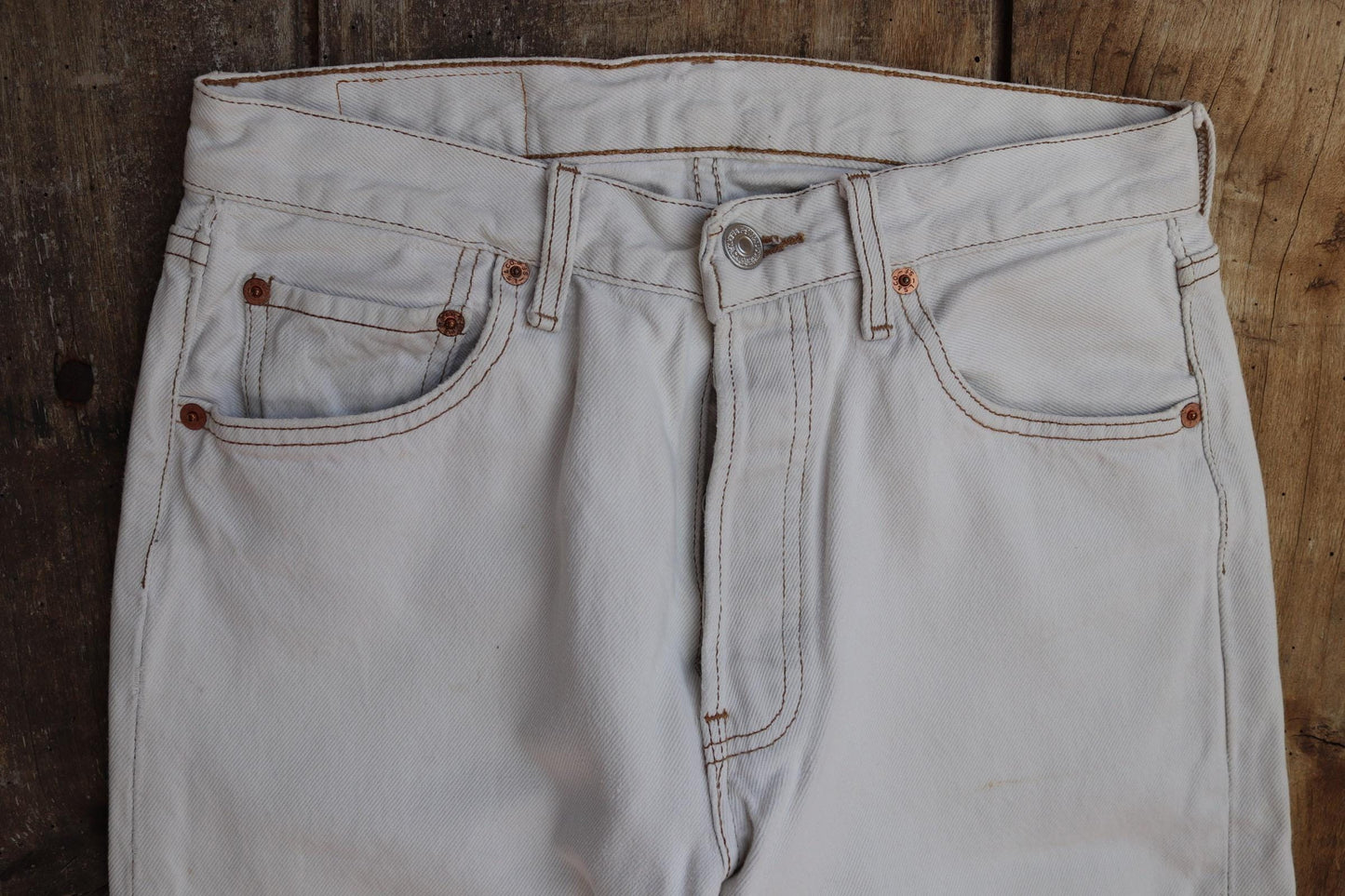 Vintage 1990s white denim Levis 501 jeans - Levi Strauss red tab - small e - 27” x 30”