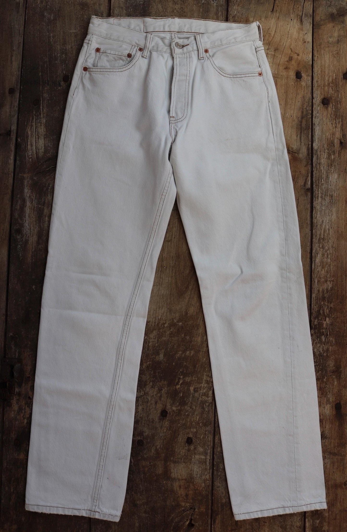 Vintage 1990s white denim Levis 501 jeans - Levi Strauss red tab - small e - 27” x 30”