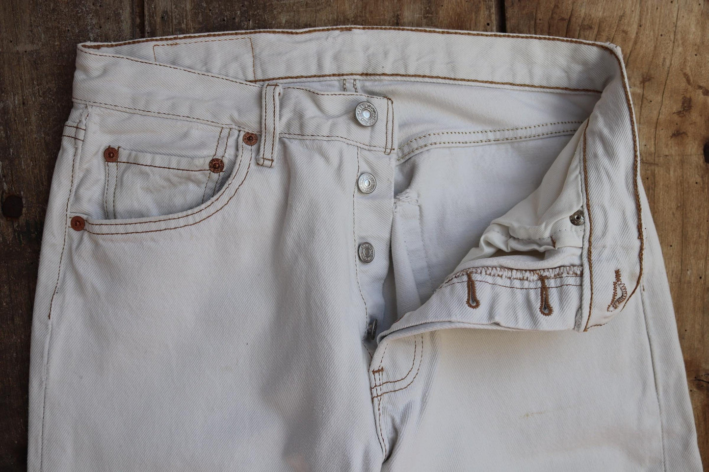 Vintage 1990s white denim Levis 501 jeans - Levi Strauss red tab - small e - 27” x 30”