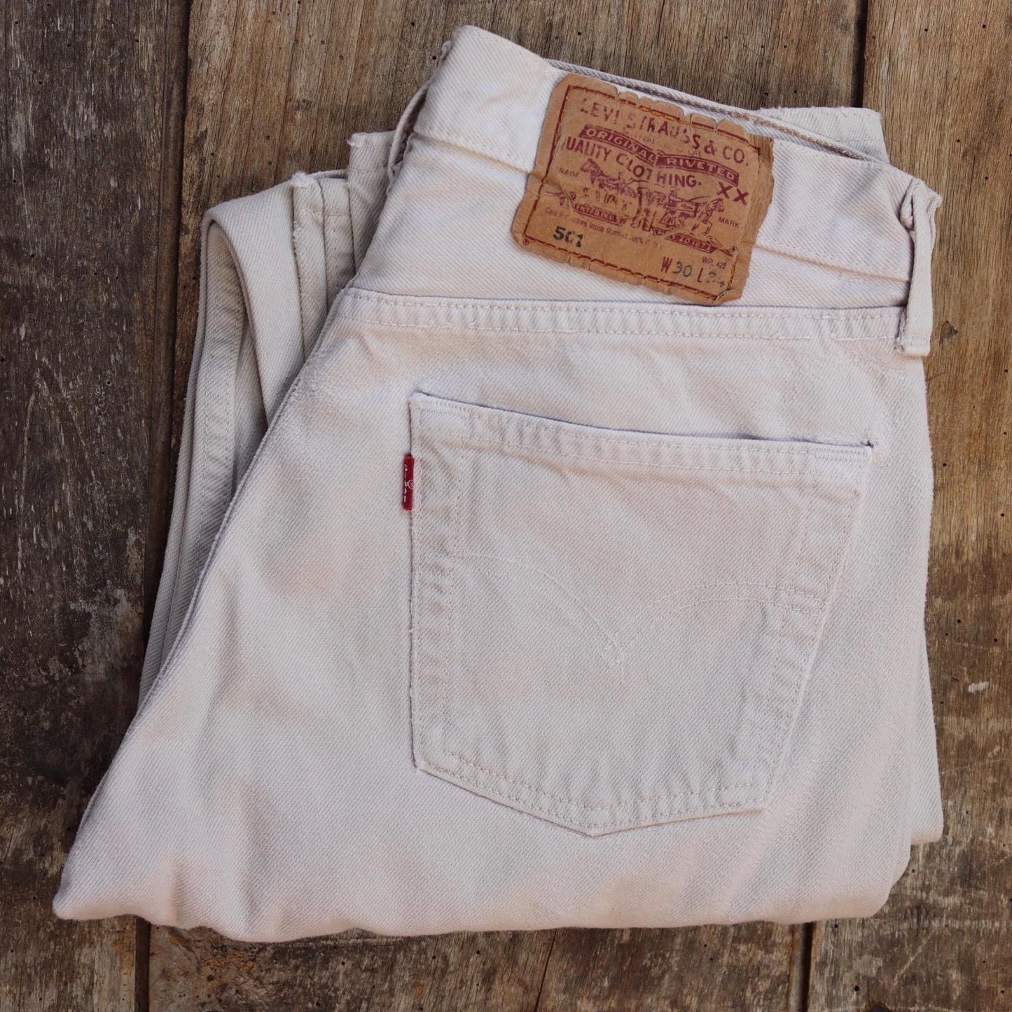 Vintage 1990s ecru denim Levis 501 jeans - Levi Strauss red tab - small e - 29” x 32”