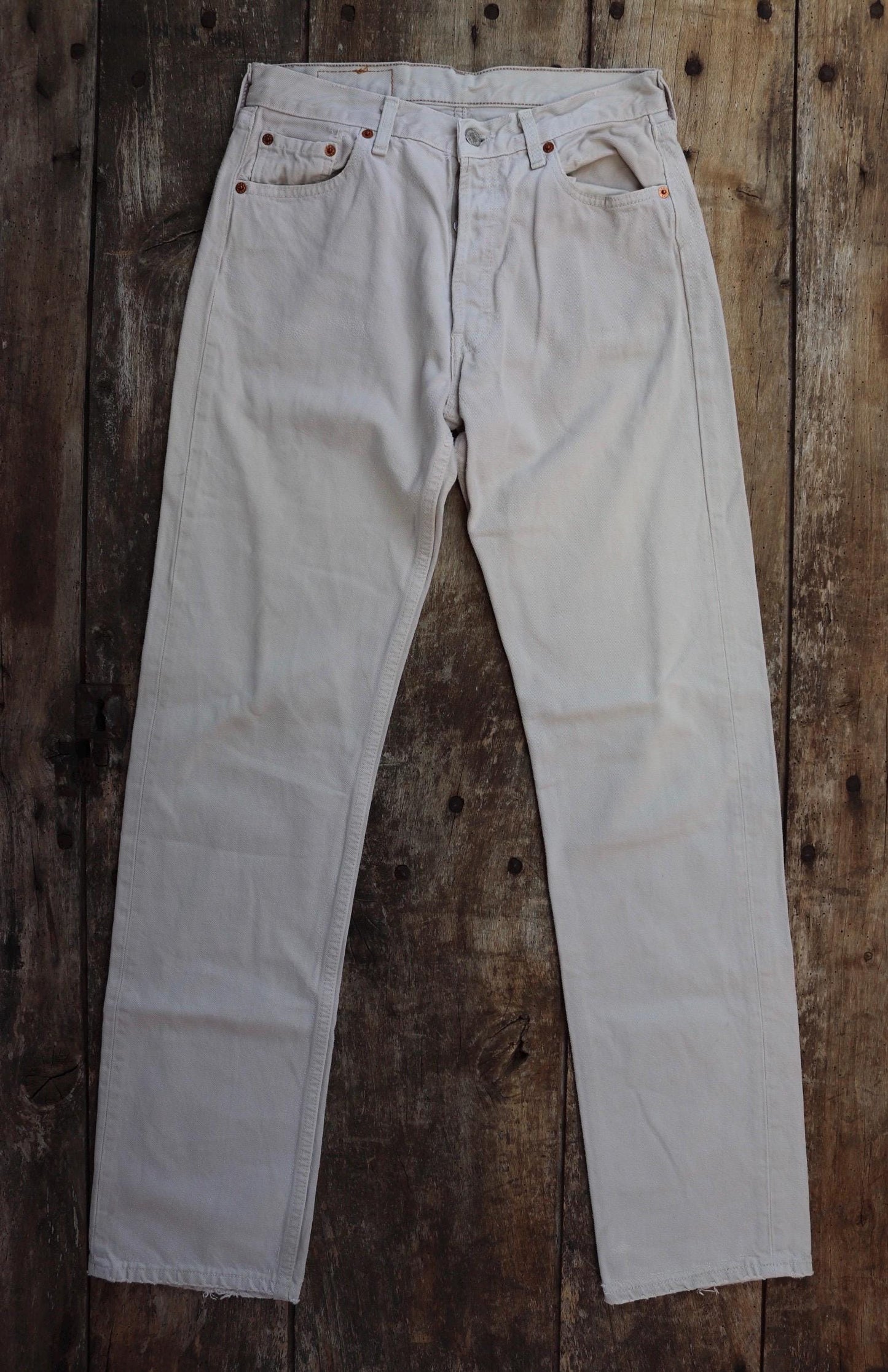 Vintage 1990s ecru denim Levis 501 jeans - Levi Strauss red tab - small e - 29” x 32”