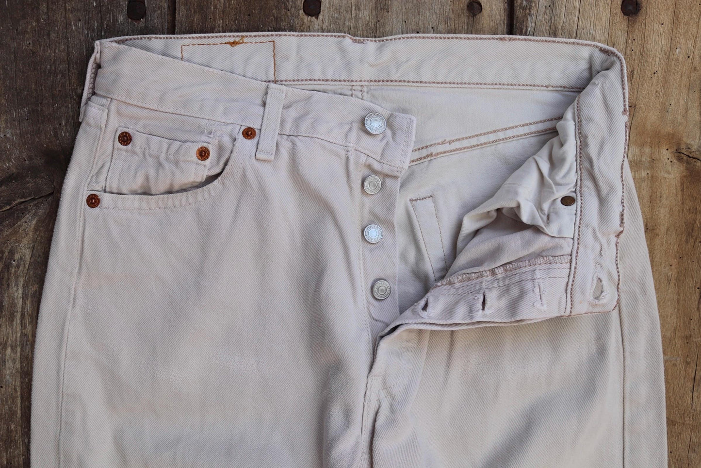 Vintage 1990s ecru denim Levis 501 jeans - Levi Strauss red tab - small e - 29” x 32”