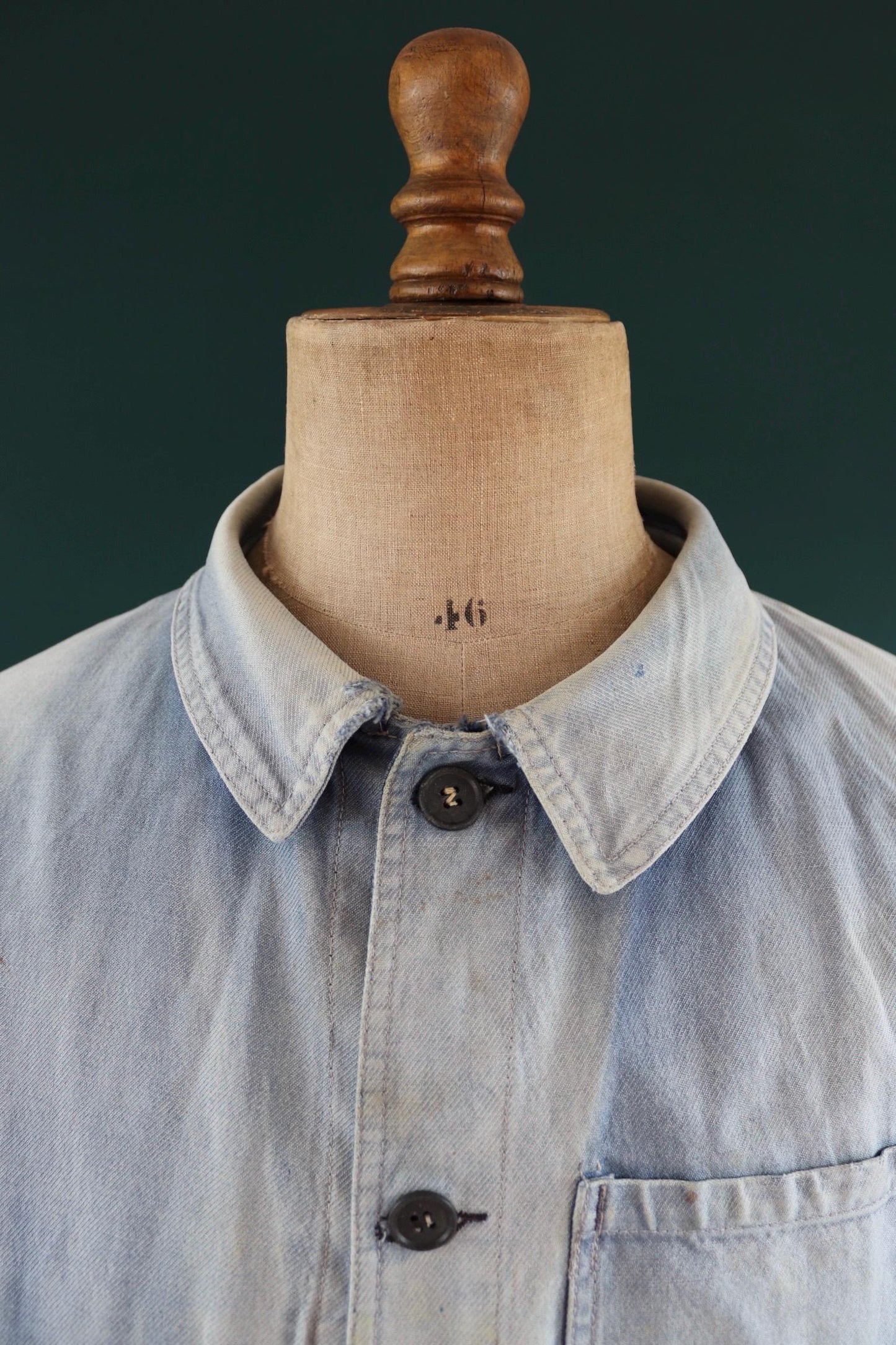 Vintage French blue workwear jacket - 1960s chore coat - 44” chest - sun faded - bleu de travail - blue cotton twill