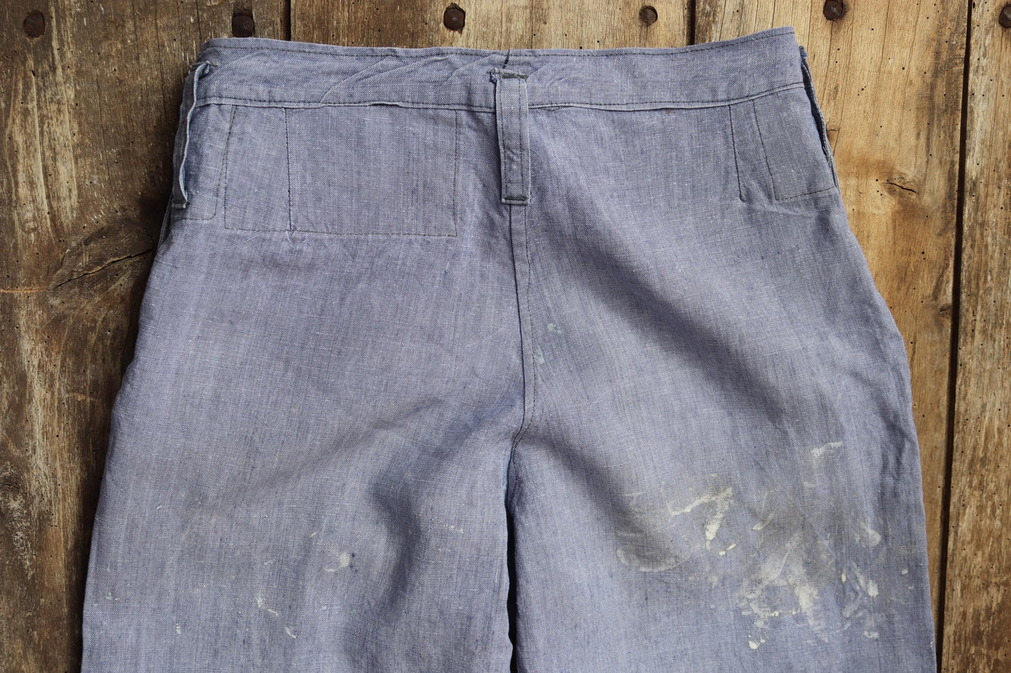 Vintage 1950s French linen trousers - military workwear - sailor pants - wide leg - fall front - 29” x 27” - Marine Nationale