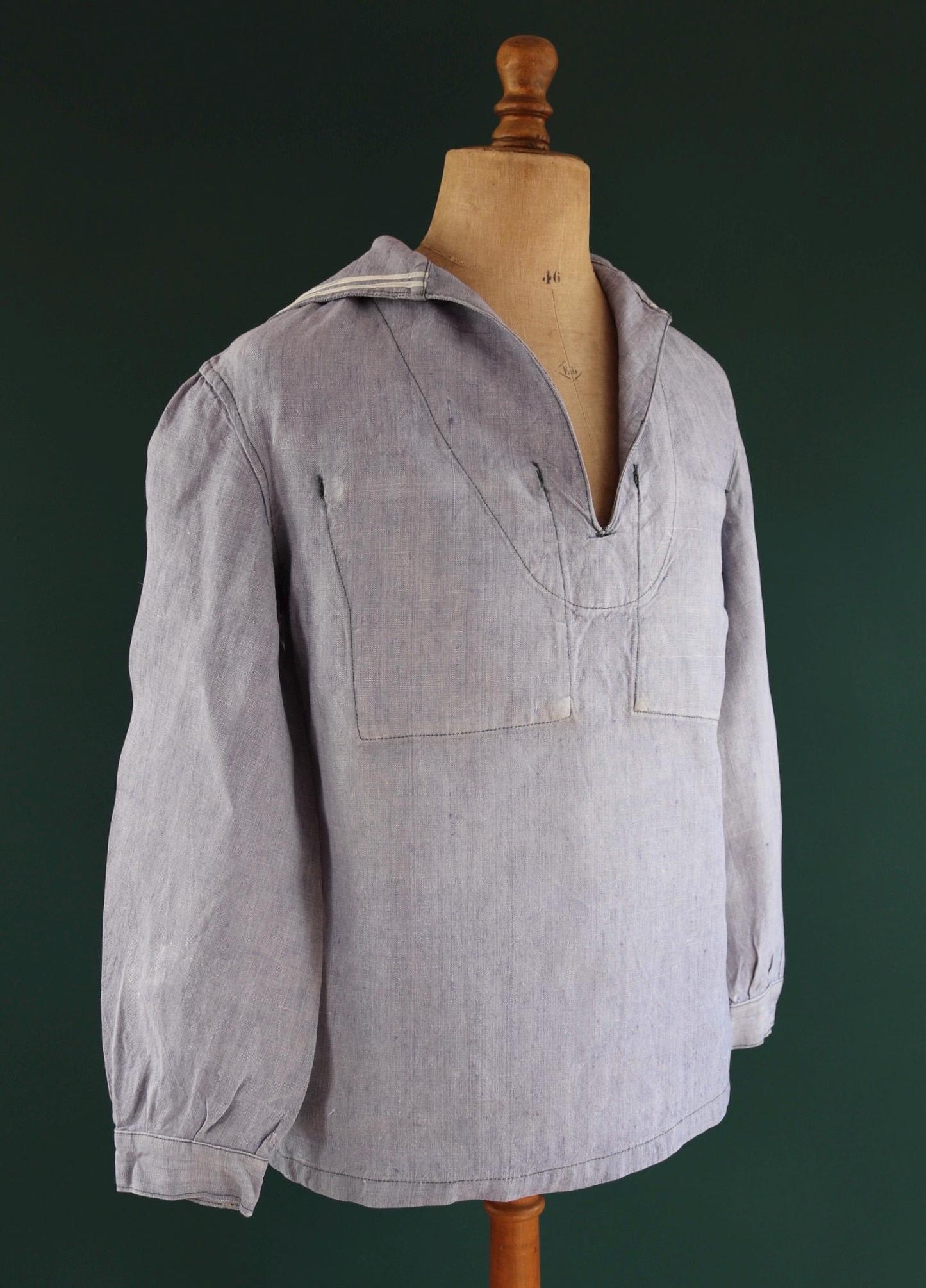 Vintage French linen shirt - 1950s Marine Nationale - Navy crackerjack bib jumper - 45” chest - military workwear - sailor top
