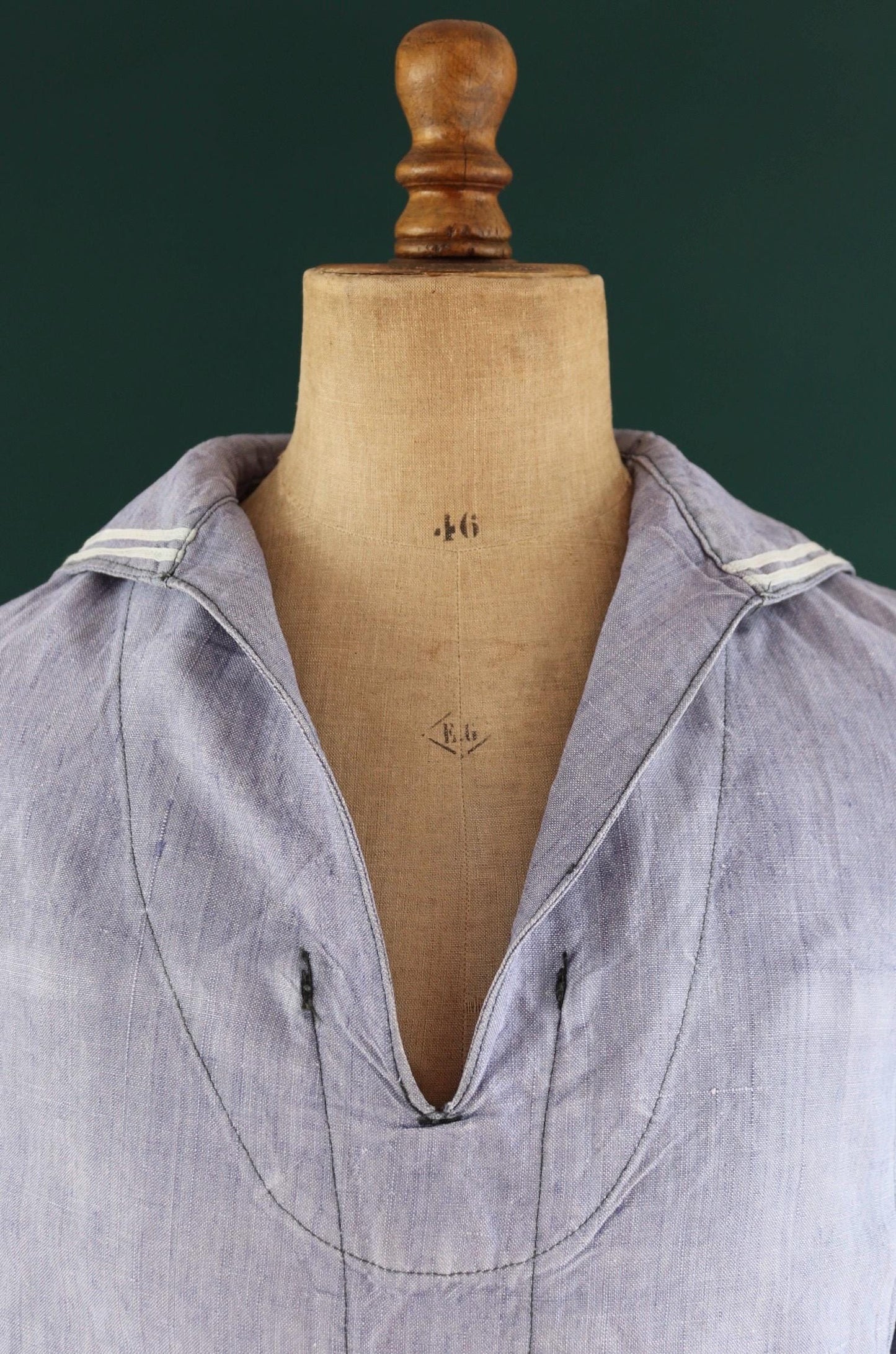 Vintage French linen shirt - 1950s Marine Nationale - Navy crackerjack bib jumper - 45” chest - military workwear - sailor top