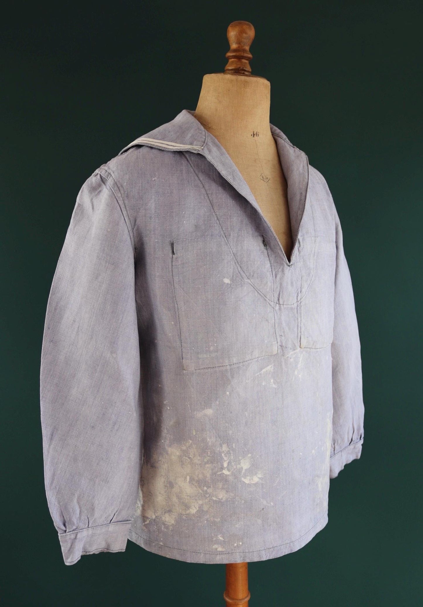 Vintage French linen shirt - 1960s Marine Nationale - Navy crackerjack bib jumper - 44” chest - military workwear - sailor top