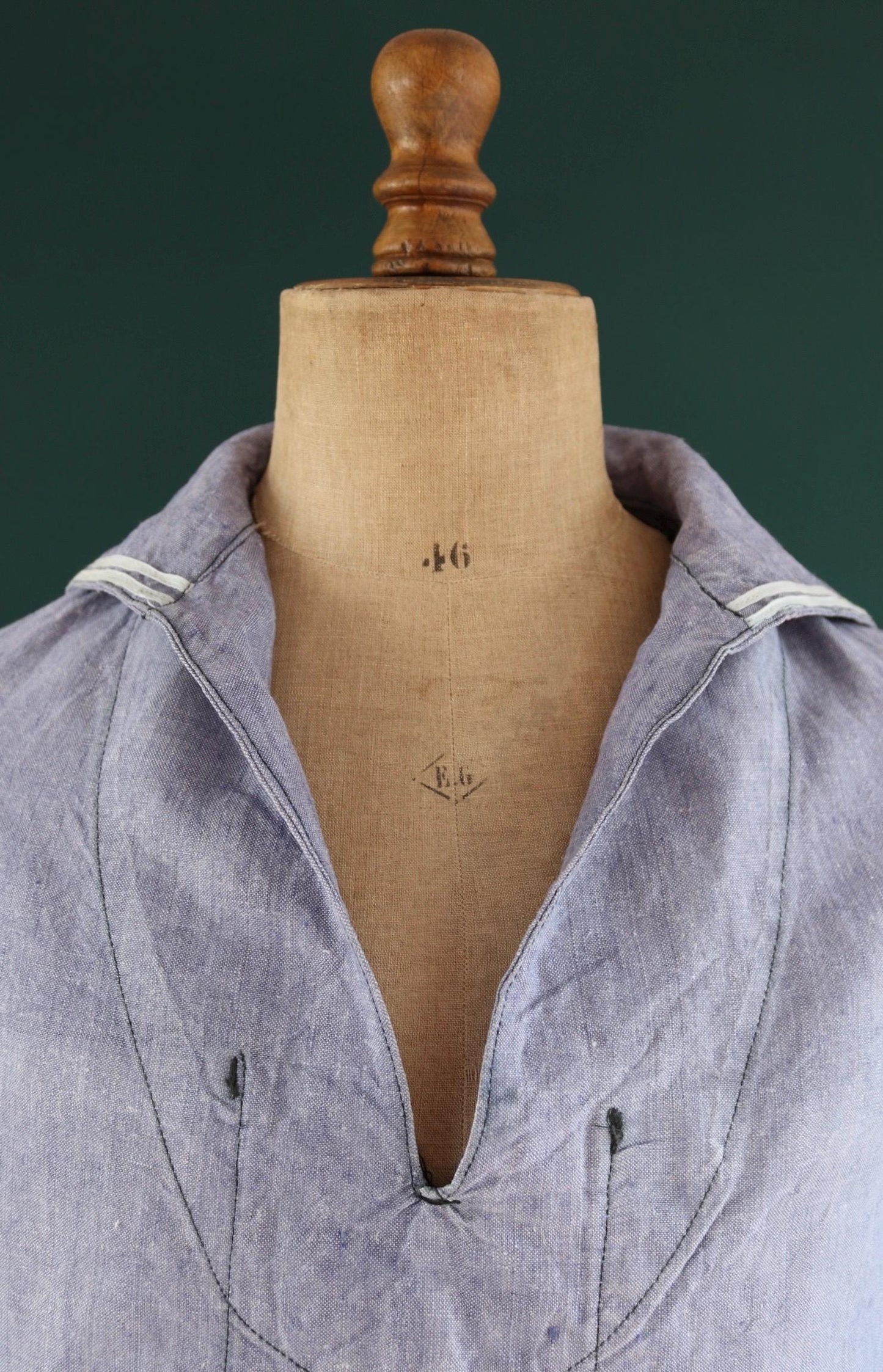 Vintage French linen shirt - 1950s Marine Nationale - Navy crackerjack bib jumper - 44” chest - military workwear - sailor top
