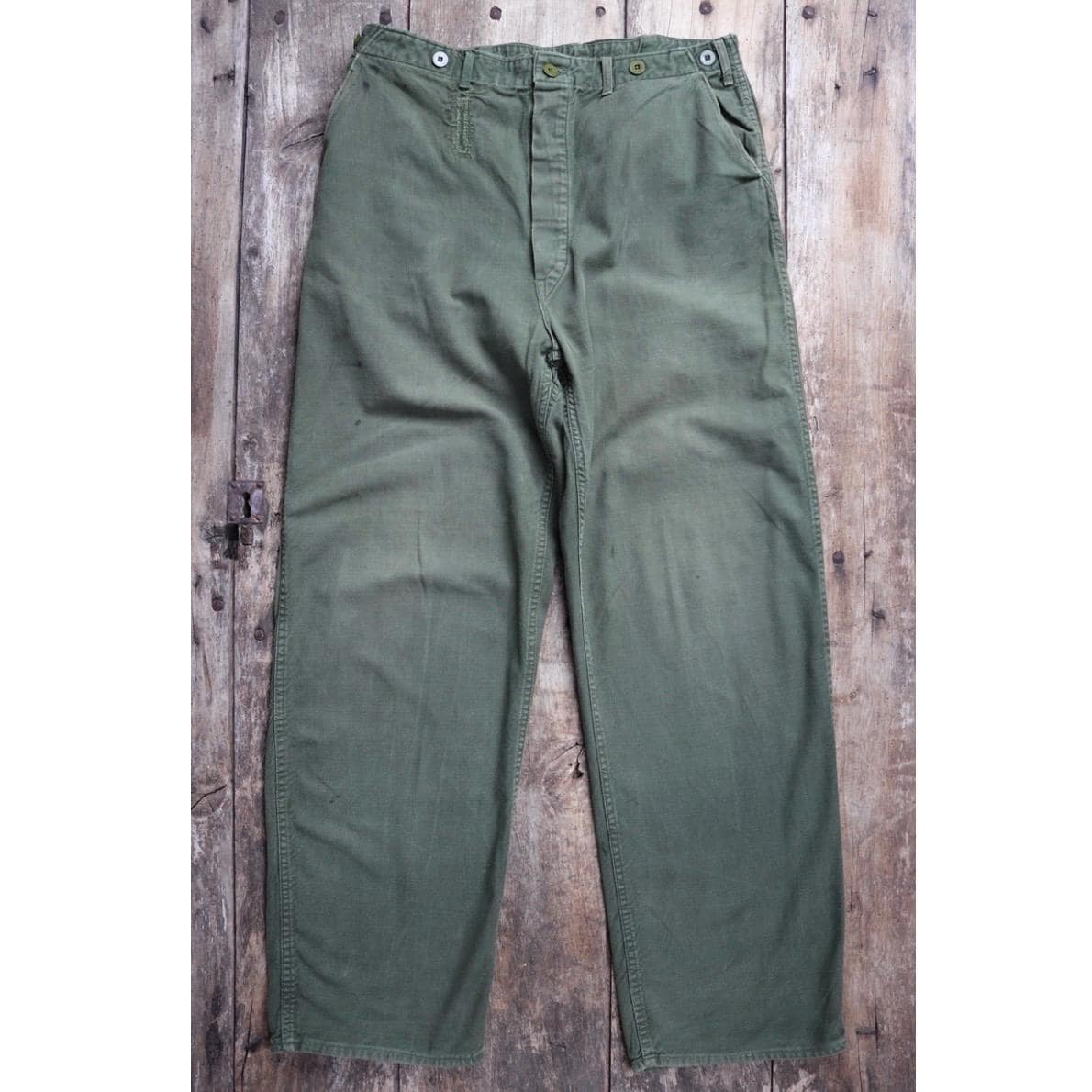 Vintage 1940s 50s workwear trousers - Swedish military utility pants - buckle back cotton twill - 35” x 32”