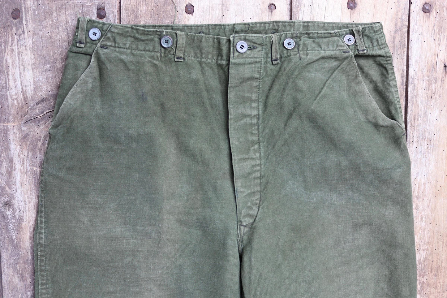 Vintage 1940s 50s workwear trousers - Swedish military utility pants - buckle back cotton twill - 35” x 31”