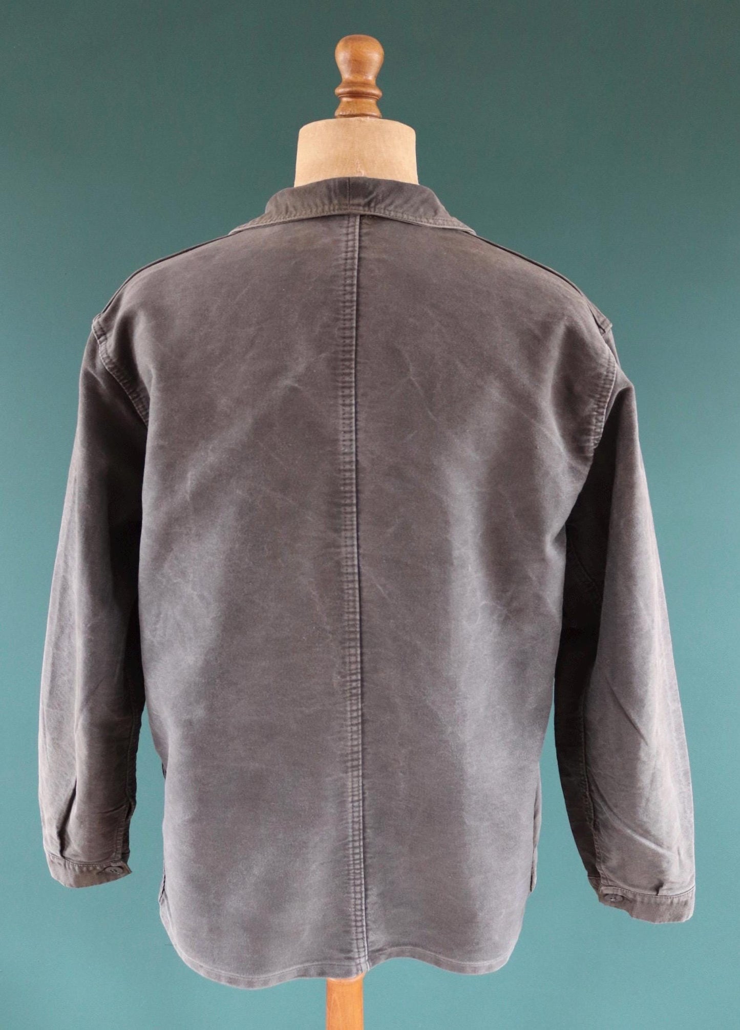 Vintage French black moleskin workwear jacket - 1960s chore coat - sun faded - 52” chest