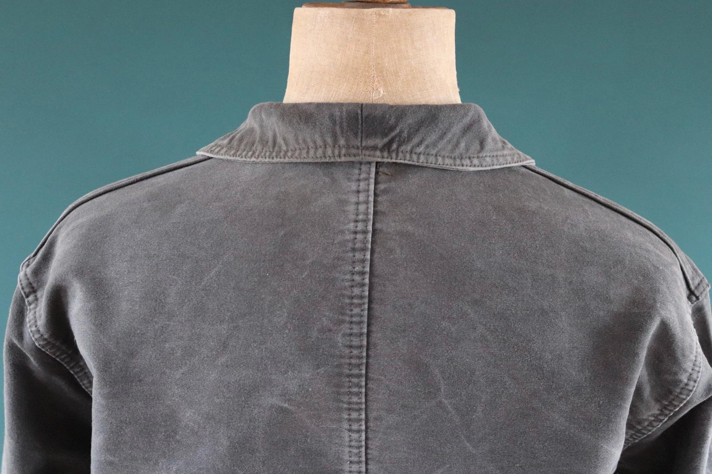 Vintage French black moleskin workwear jacket - 1960s chore coat - sun faded - 52” chest