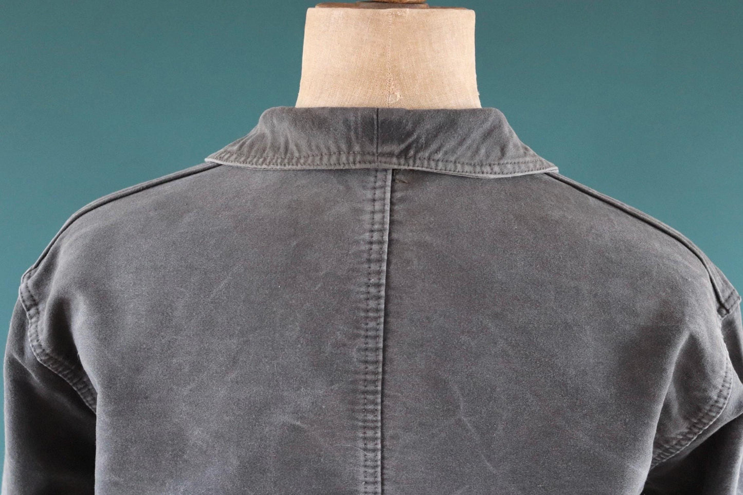 Vintage French black moleskin workwear jacket - 1960s chore coat - sun faded - 52” chest
