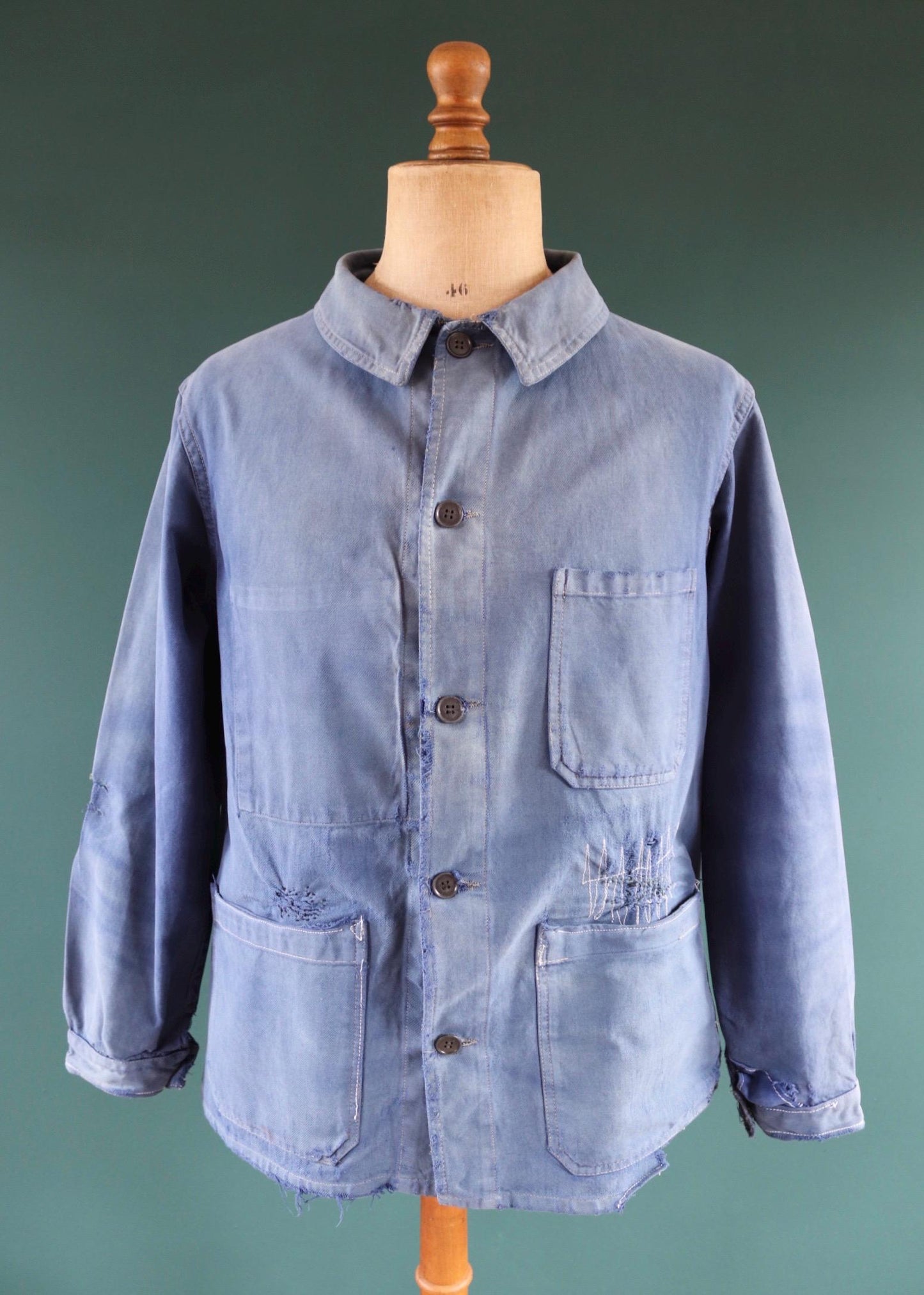 Vintage French blue workwear jacket - 1960s cotton twill - 44” chest - bleu de travail
