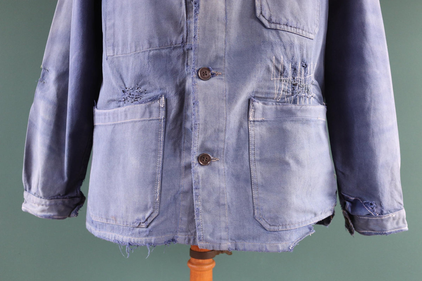 Vintage French blue workwear jacket - 1960s cotton twill - 44” chest - bleu de travail