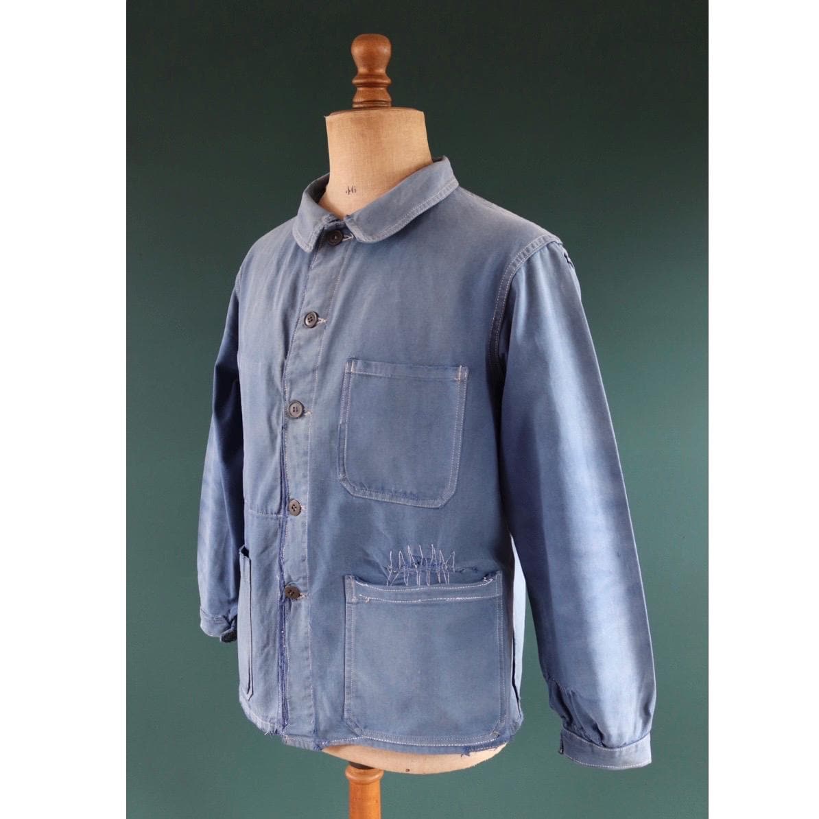 Vintage French blue workwear jacket - 1950s cotton twill - 44” chest - bleu de travail