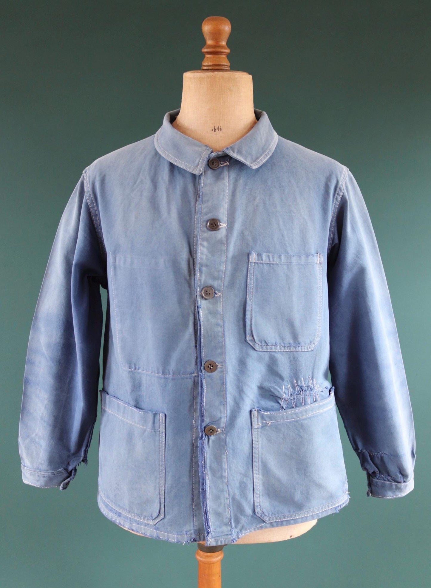 Vintage French blue workwear jacket - 1950s cotton twill - 44” chest - bleu de travail