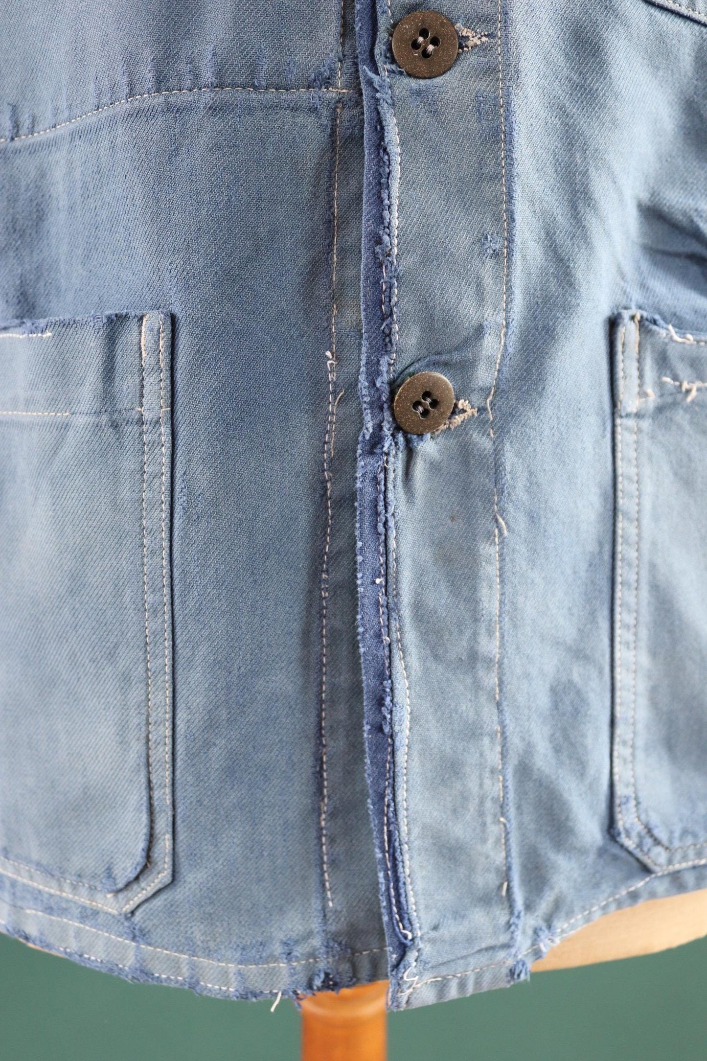 Vintage French blue workwear jacket - 1950s cotton twill - 44” chest - bleu de travail