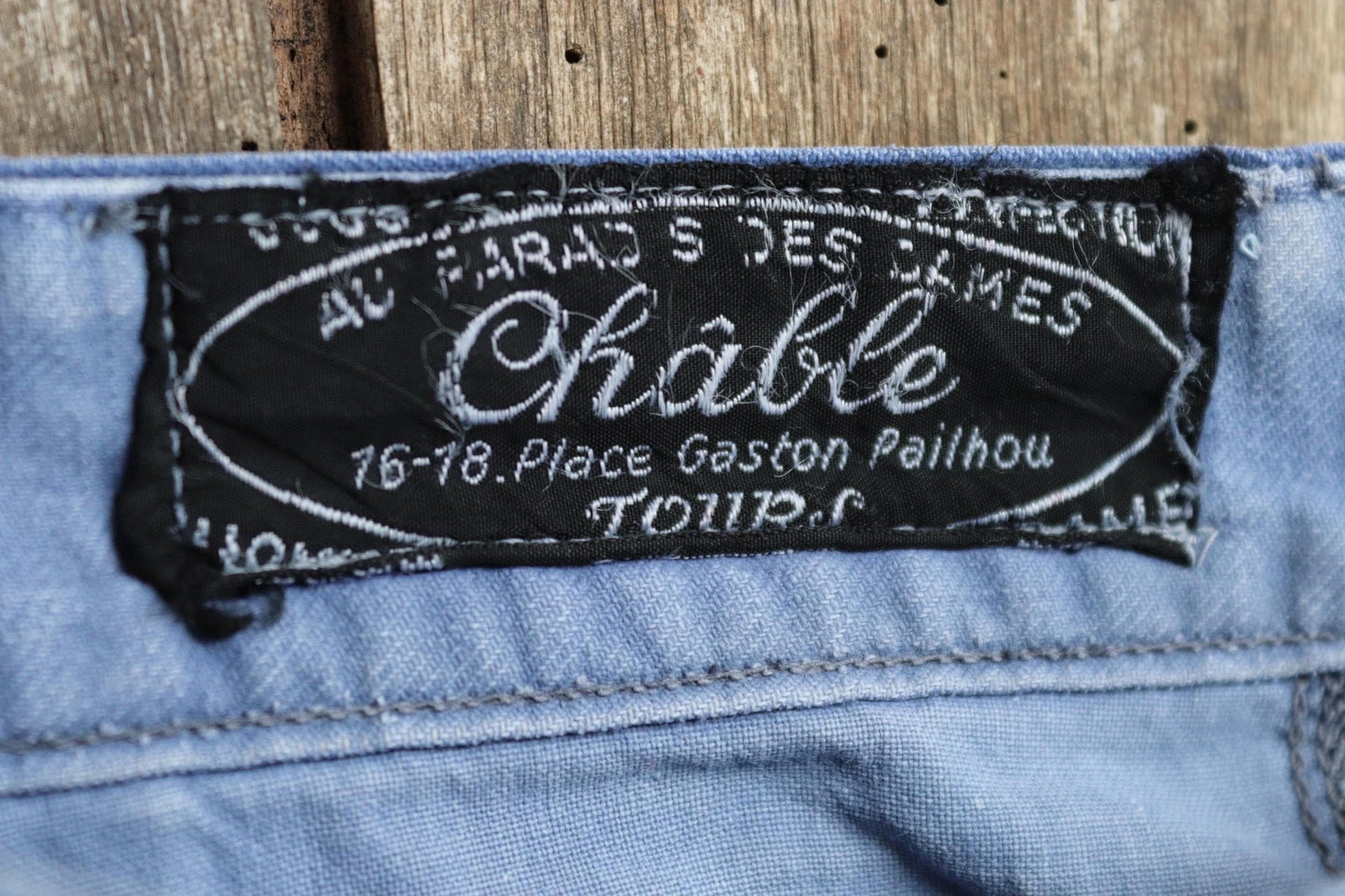 Vintage French workwear trousers - patched and repaired - blue cotton twill pants - 1950s chore - 32” x 27”